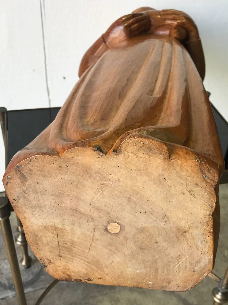 Soviet Midcentury Elm Wood Carving of Madonna and Child For Sale at 1stDibs