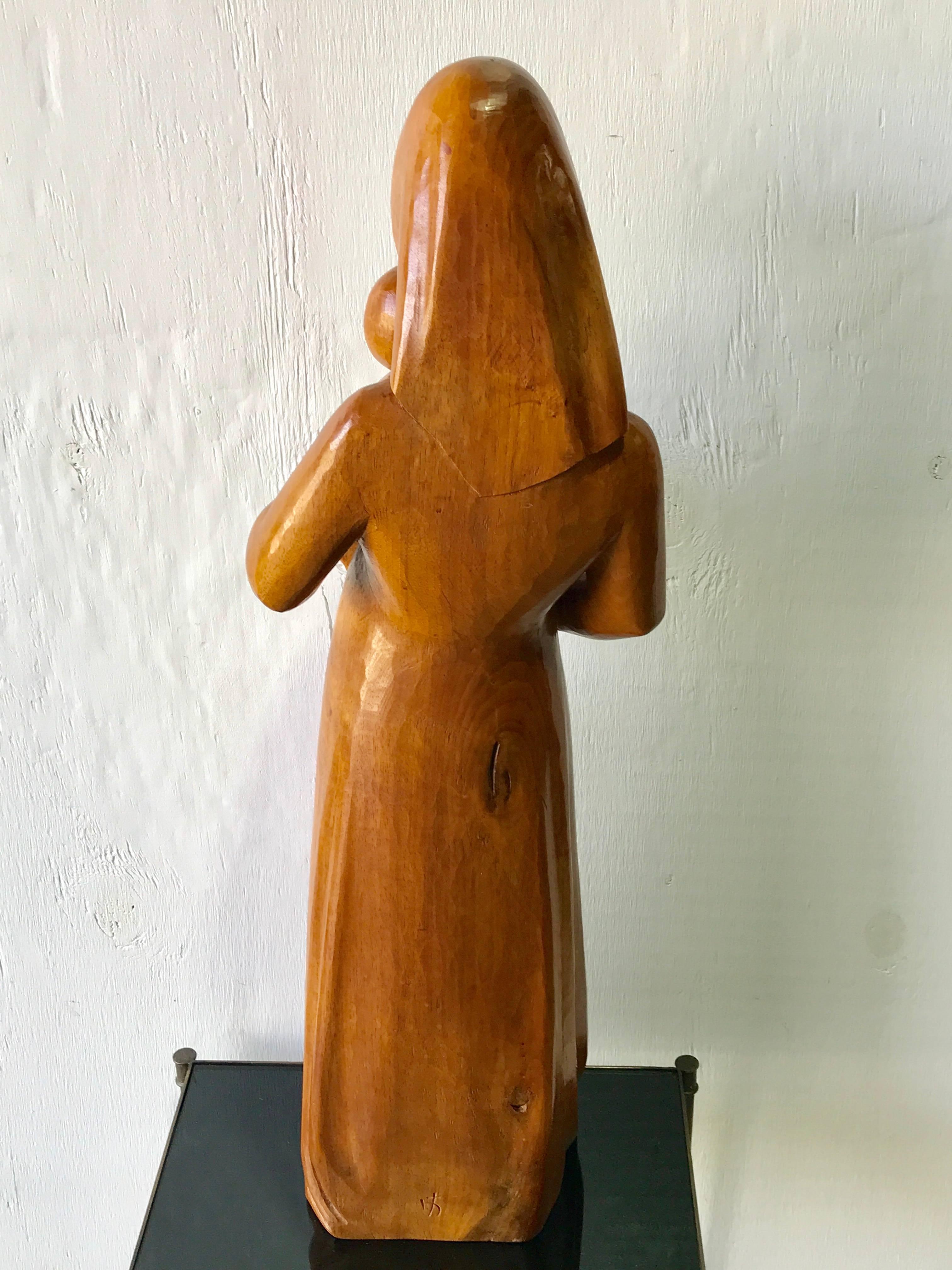 Soviet Midcentury Elm Wood Carving of Madonna and Child 1