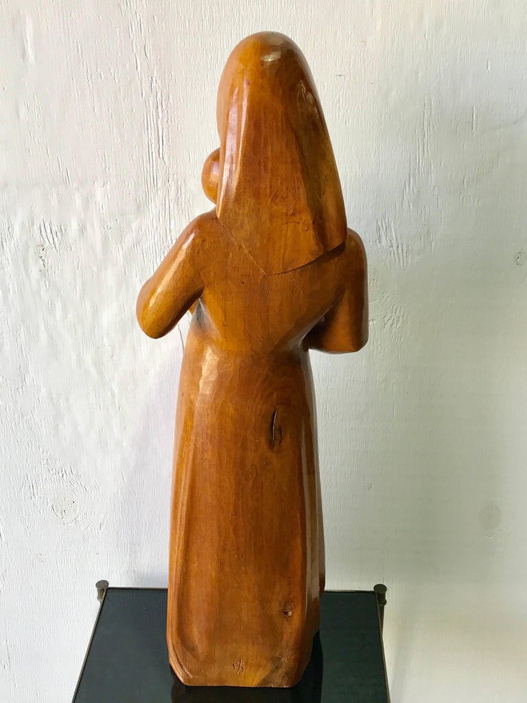 Soviet Midcentury Elm Wood Carving of Madonna and Child For Sale at 1stDibs