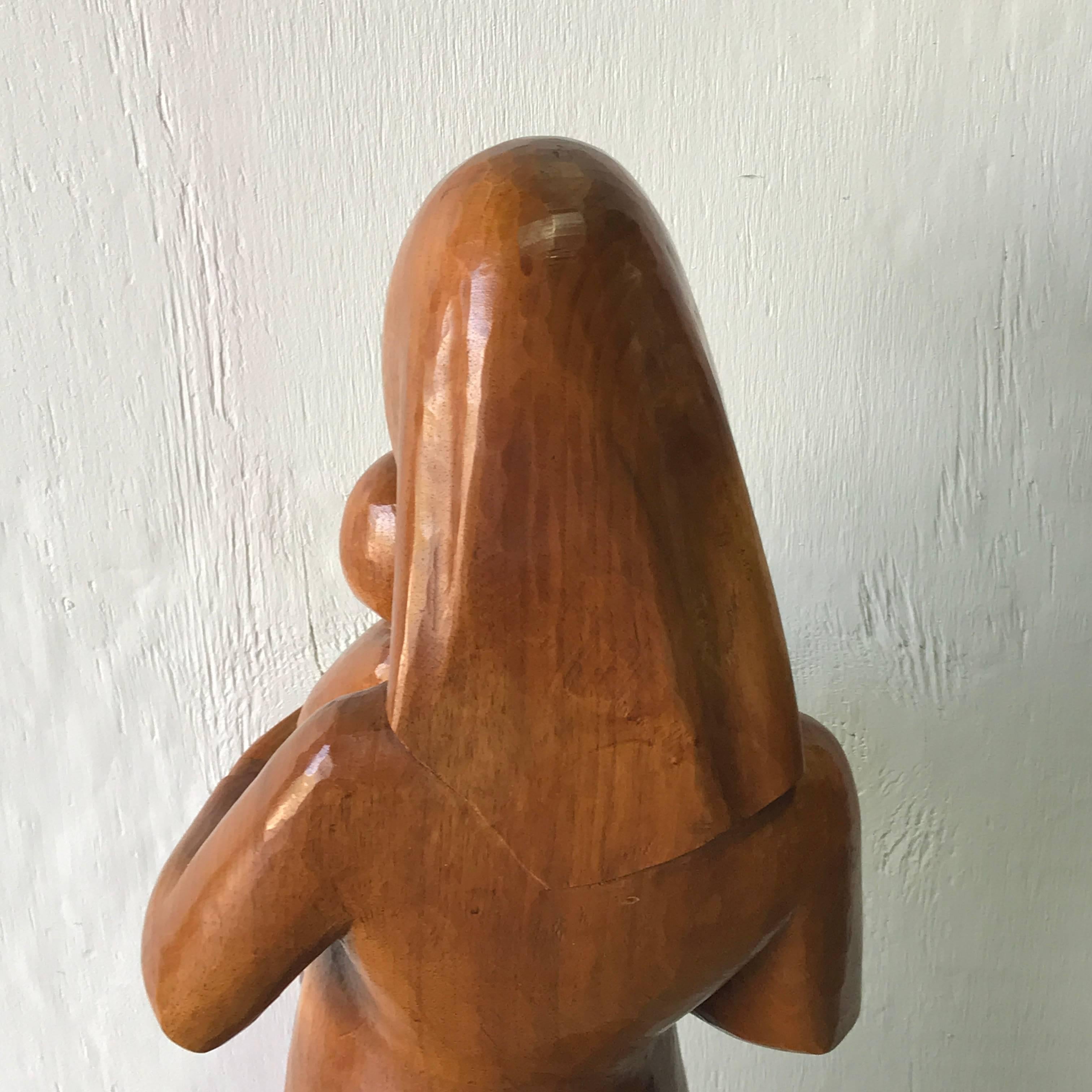 Soviet Midcentury Elm Wood Carving of Madonna and Child 2