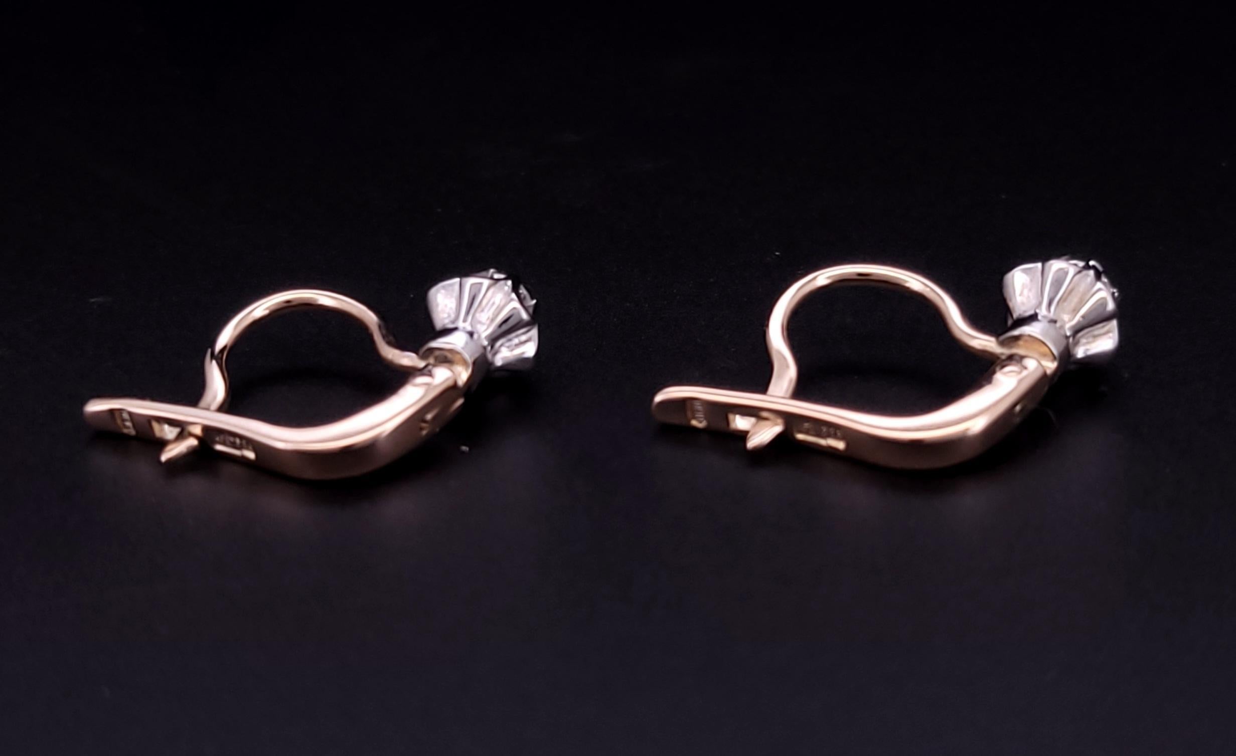 Soviet Russian Earrings  14K Rose & White Gold with diamond 2