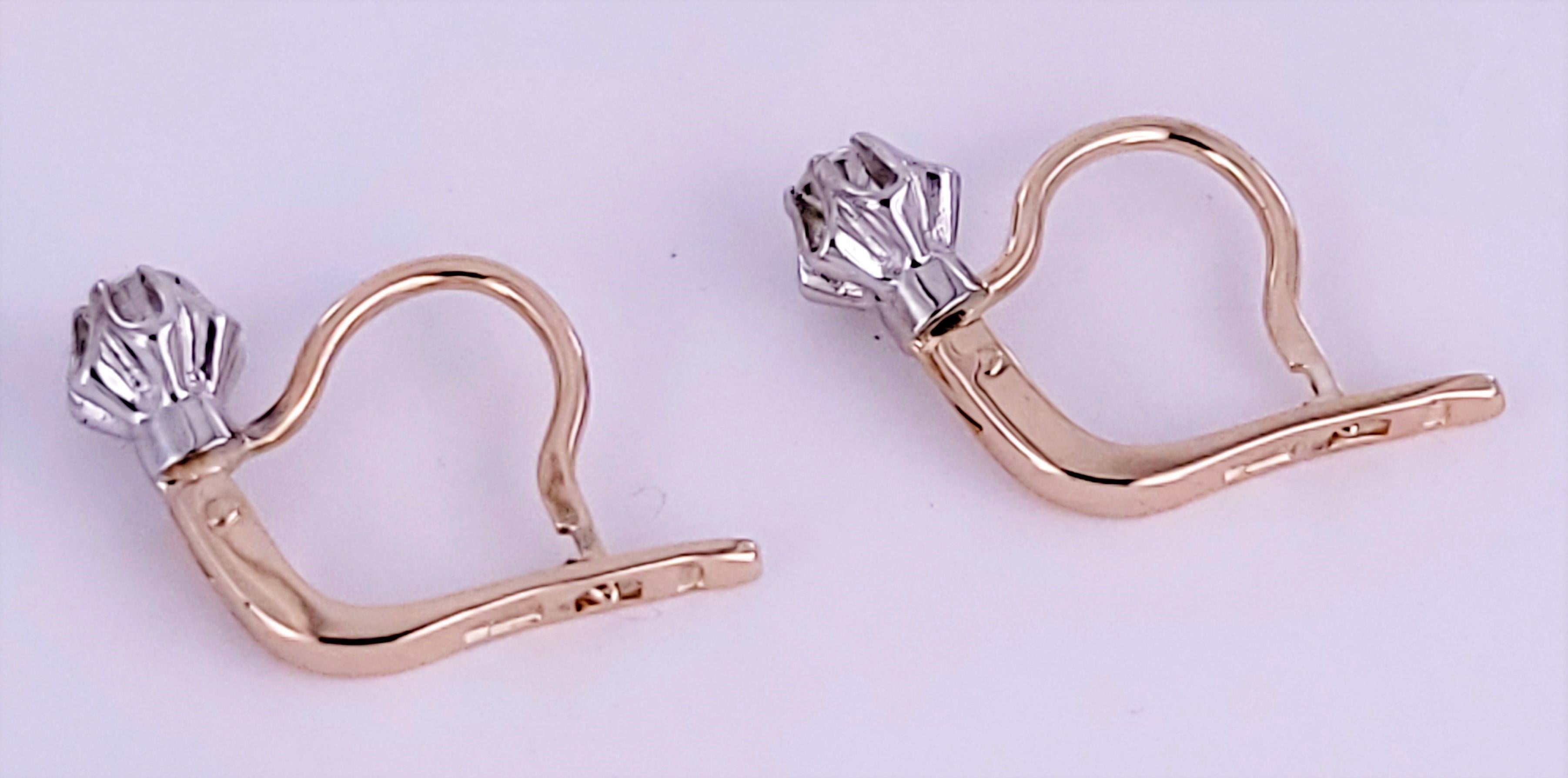 Soviet Russian Earrings  14K Rose & White Gold with diamond 3