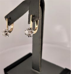 Soviet Russian earrings 14K Yellow & White gold with Diamond