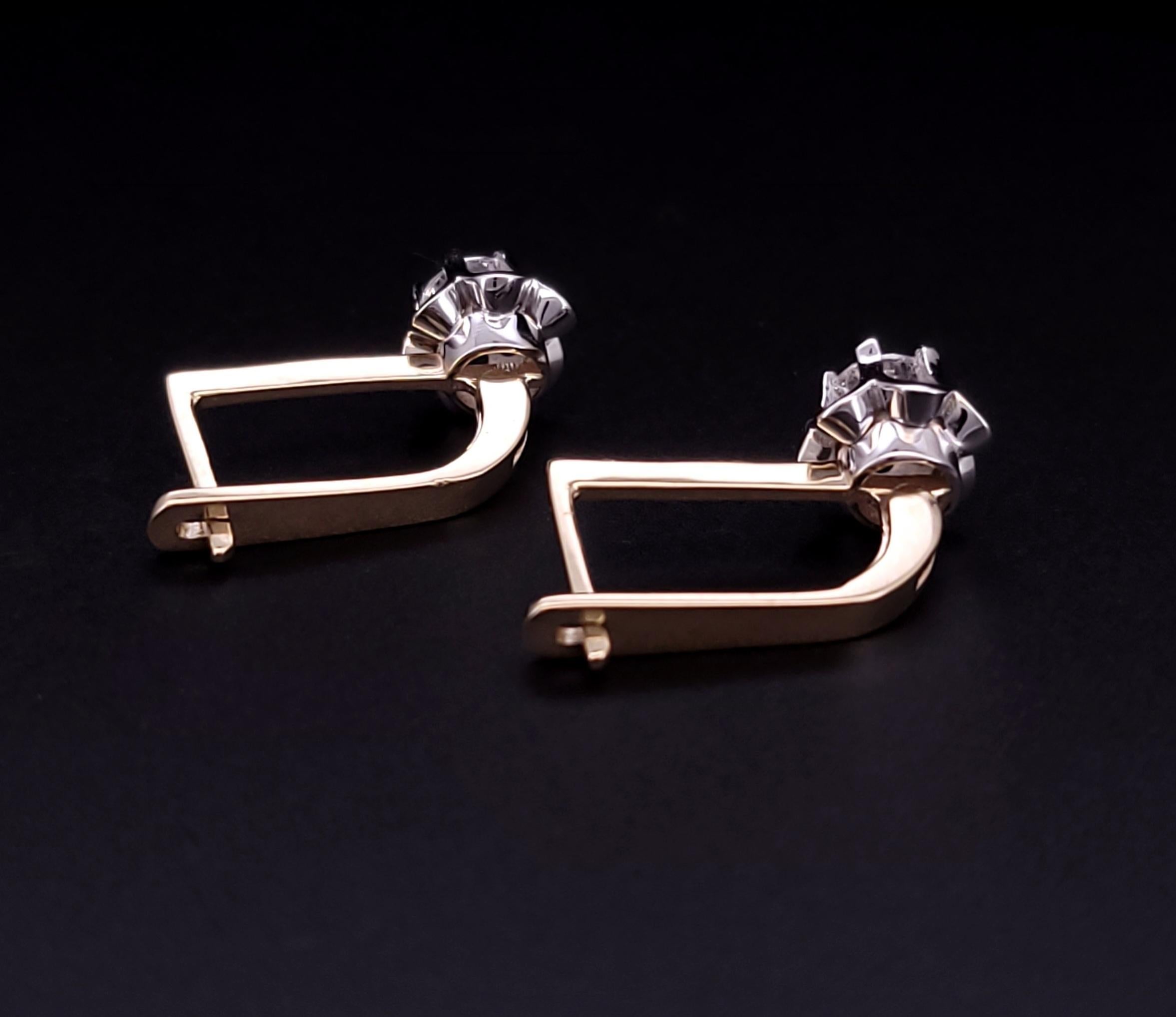 Soviet Russian earrings 14K Yellow & White gold with Diamond For Sale 1