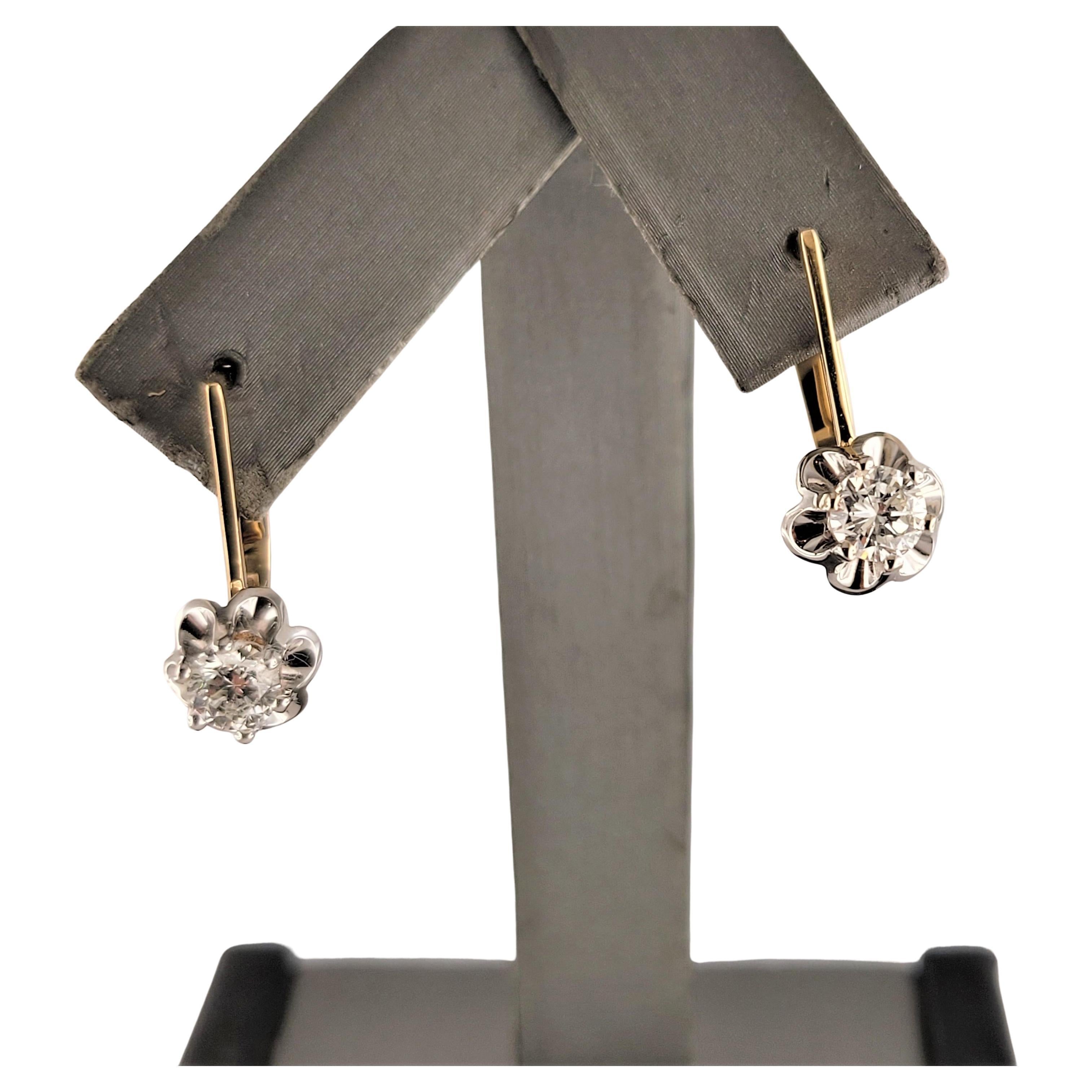 Soviet Russian earrings 14K Yellow & White gold with Diamond