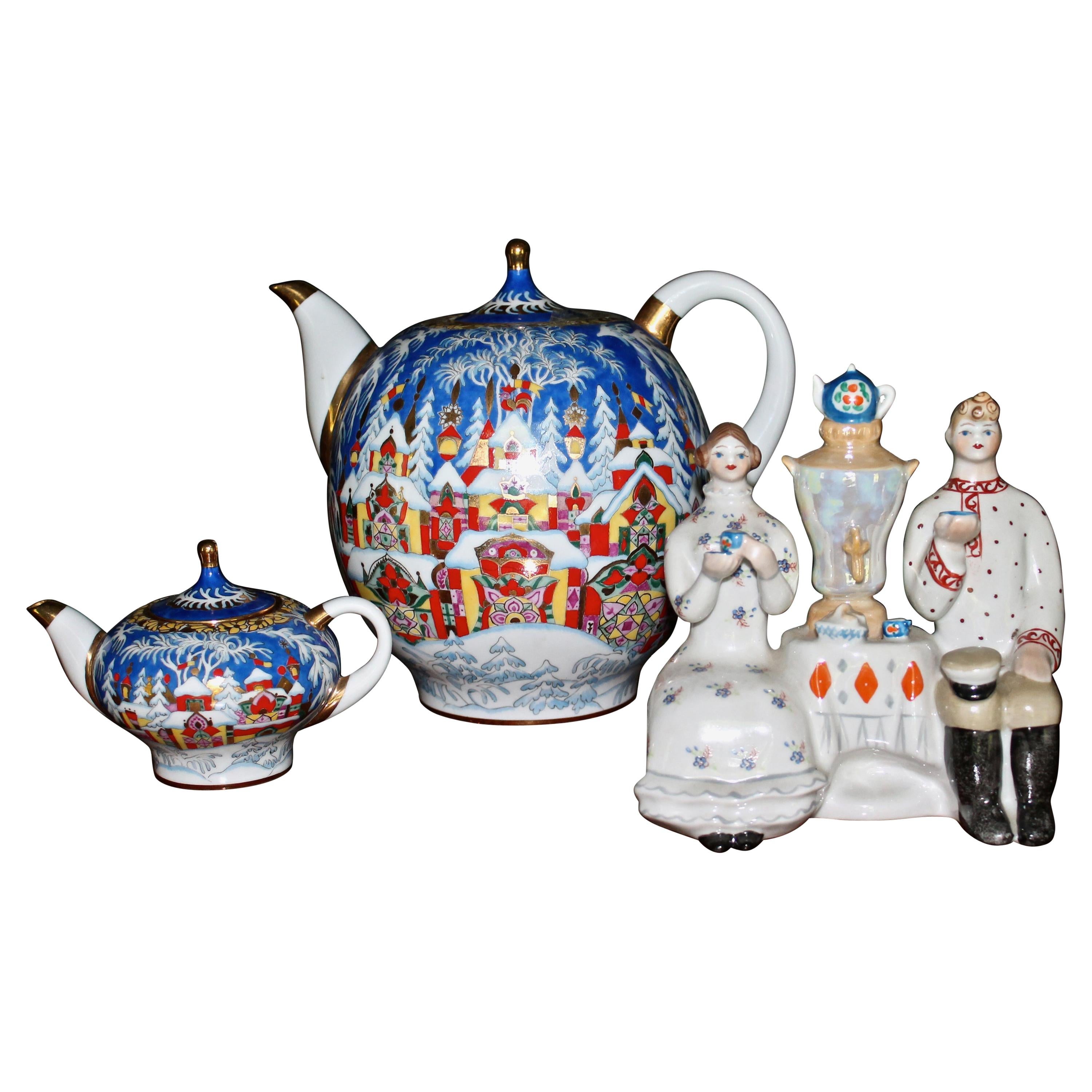 Soviet Russian Era Lomonosov Porcelain Tea Group