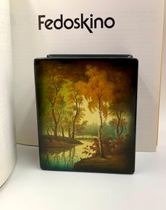 Sowjetrussische Fedoskino Handgemalt Goldene Herbstlandschaft Lackdose