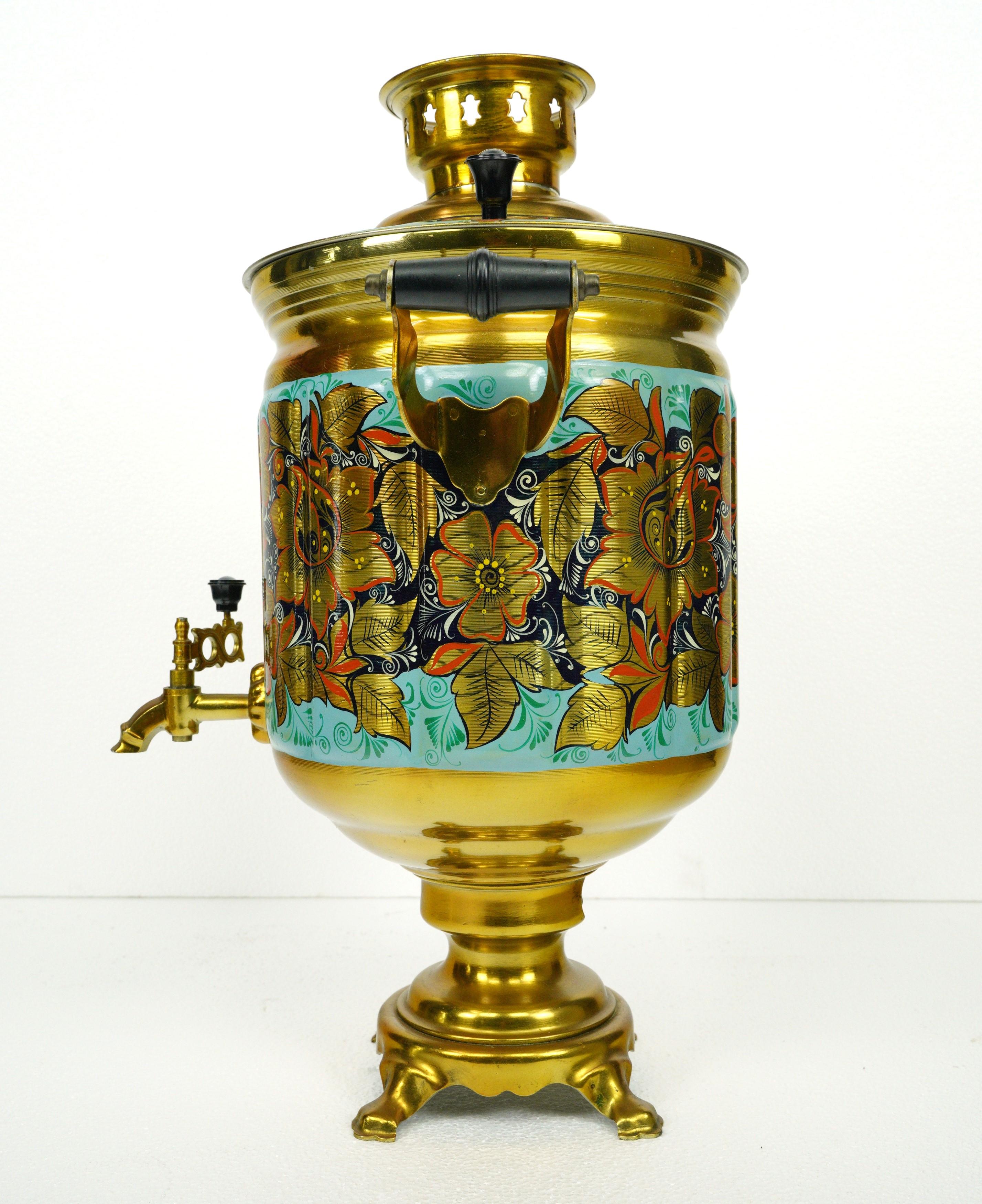 Soviet Russian Floral Brass Electric Samovar Teapot Antique For Sale 2