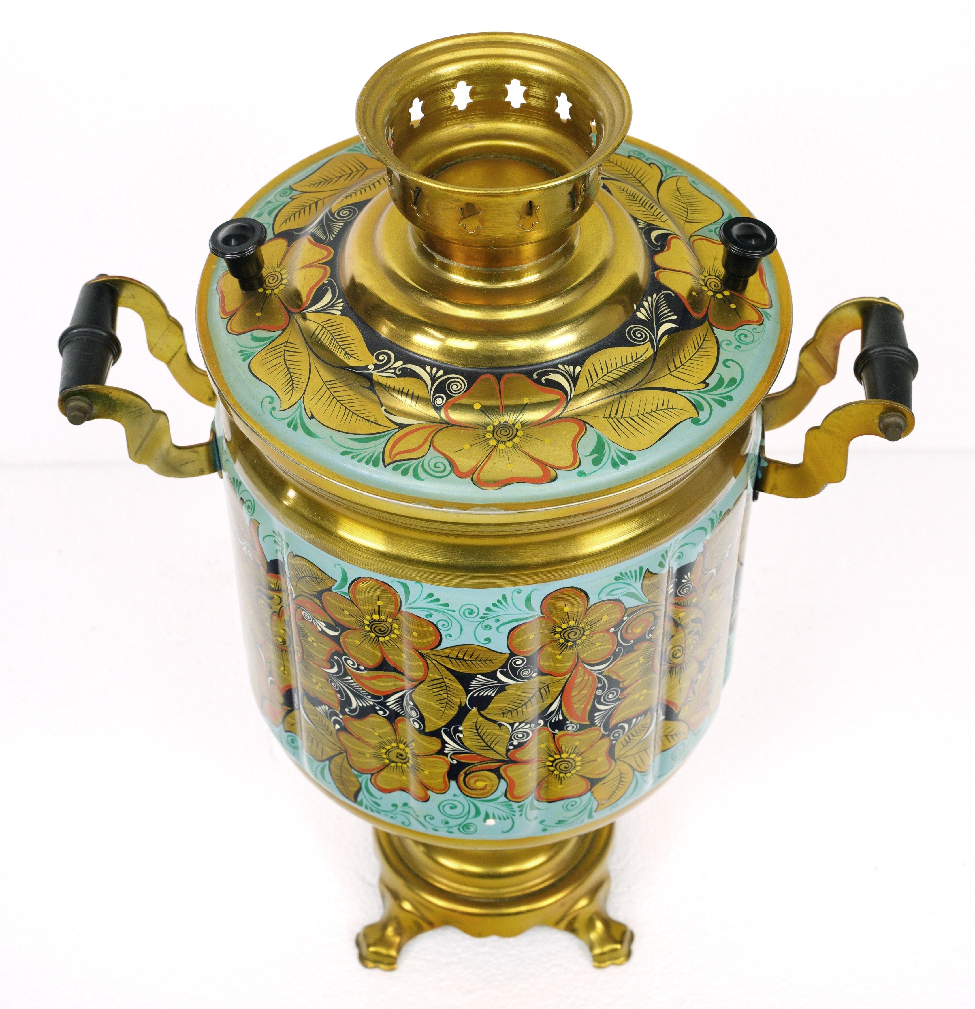 Soviet Russian Floral Brass Electric Samovar Teapot Antique For Sale 5