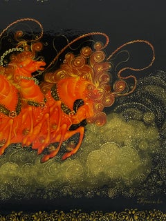 Soviet (Russian) Palekh Lacquer Box depicting "Russian Troika" by Tumanova c1976
