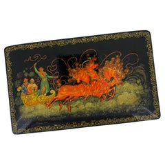 Soviet (Russian) Palekh Lacquer Box depicting "Russian Troika" by Tumanova c1976