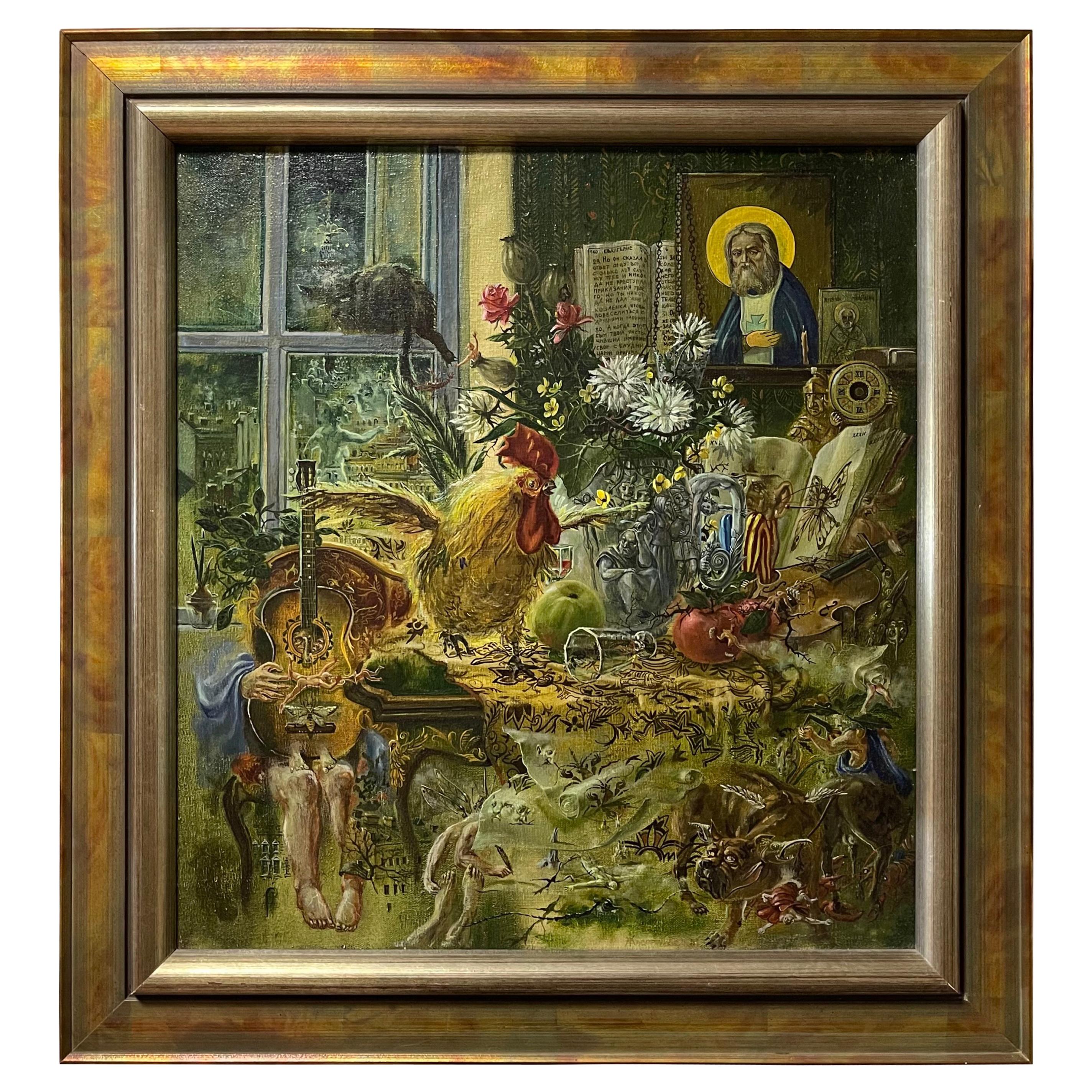 Soviet Surrealist Evgeny Zhavoronkov "Rooster", 1989 For Sale