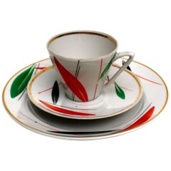 Soviet Ukraine Porcelain 3-Piece Tea Service Soviet Russian Modernism
