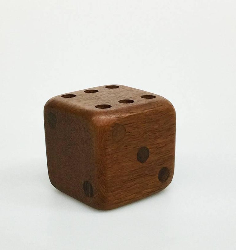 Sowe Konst Teak Dice Pen Holder, Swedish Modern Desk Accessory, 1960s