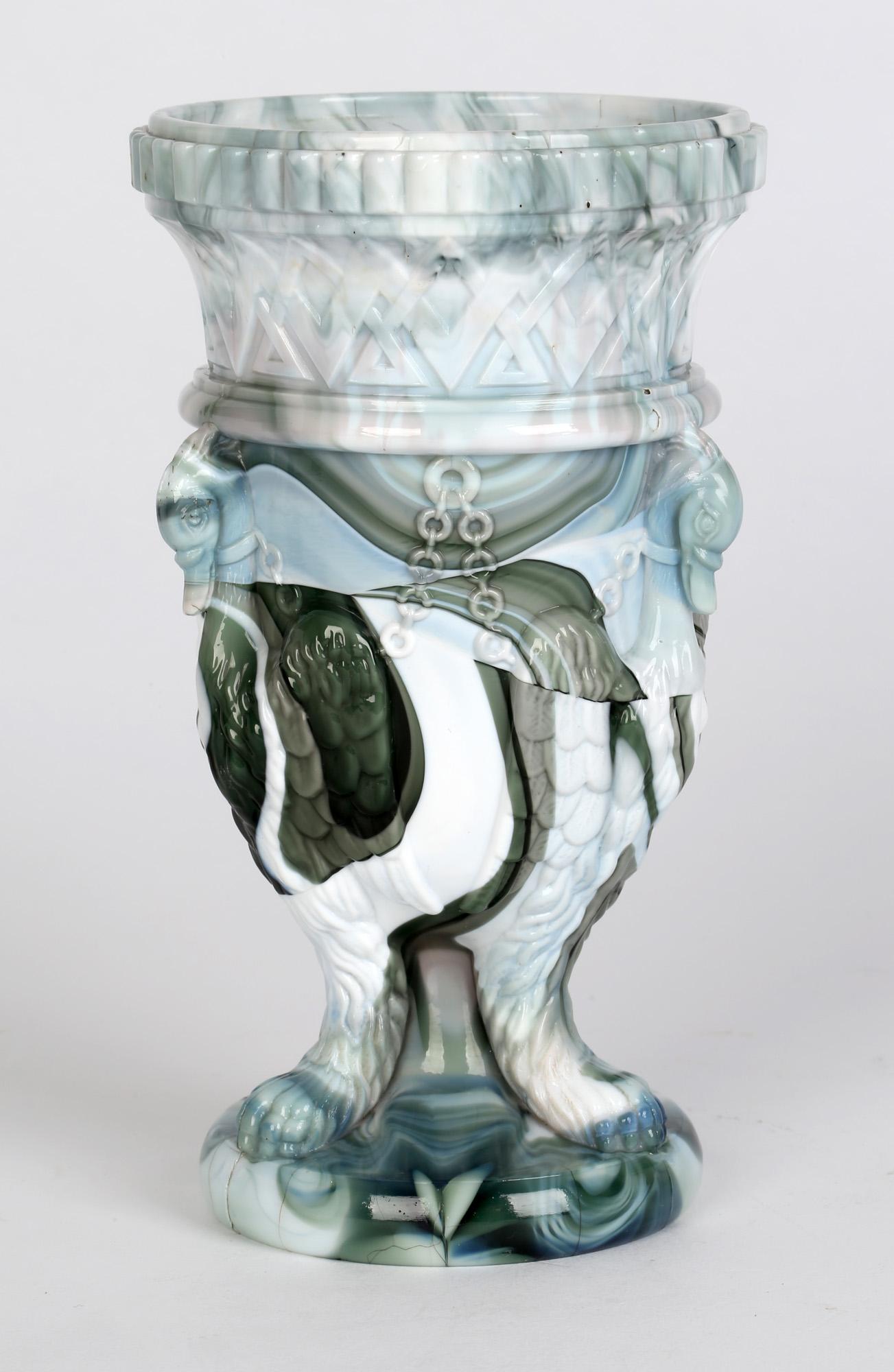 Sowerby Molded Marbled Slag Glass Gryphon Vase For Sale 5