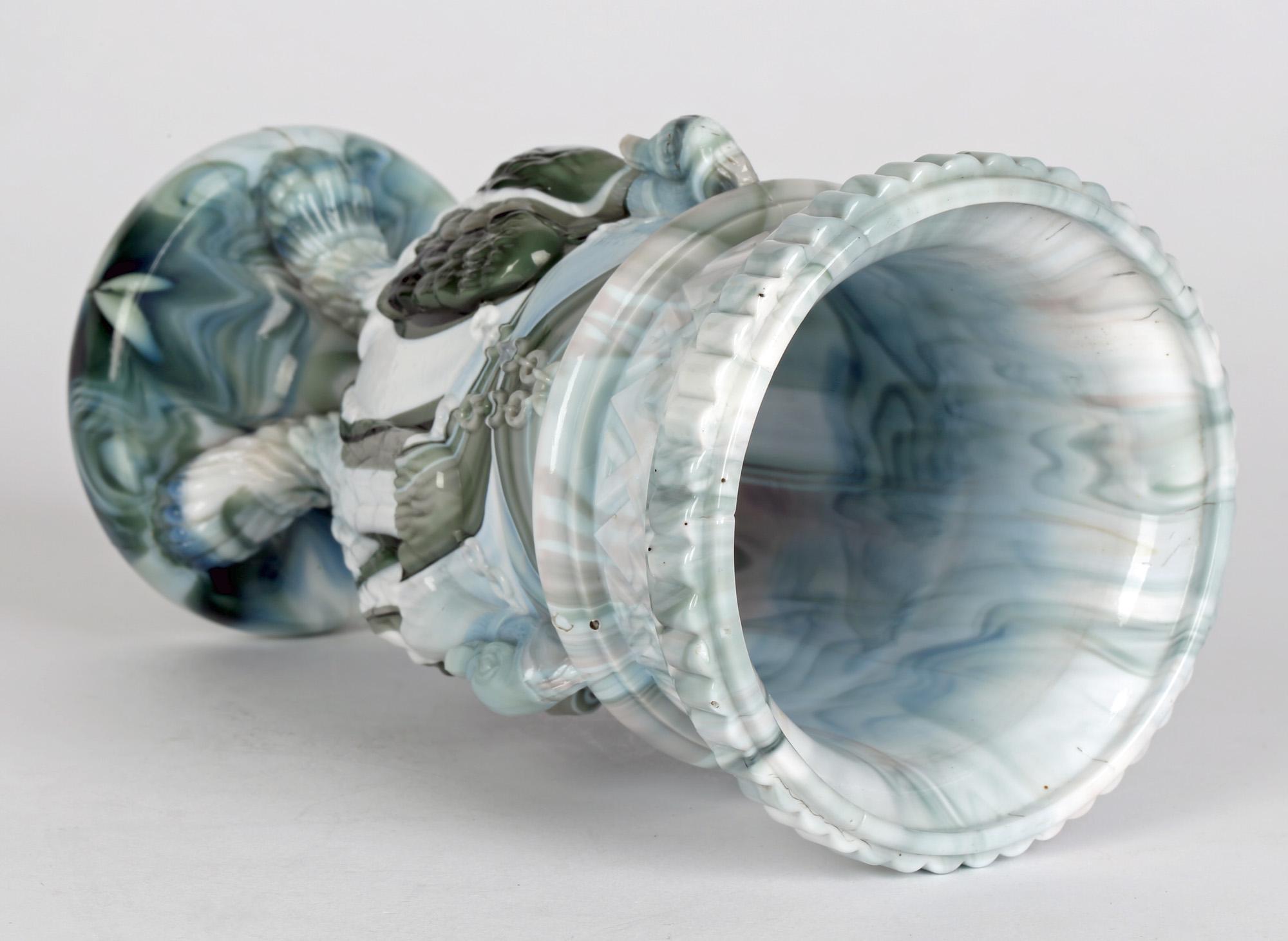 Sowerby Molded Marbled Slag Glass Gryphon Vase For Sale 6