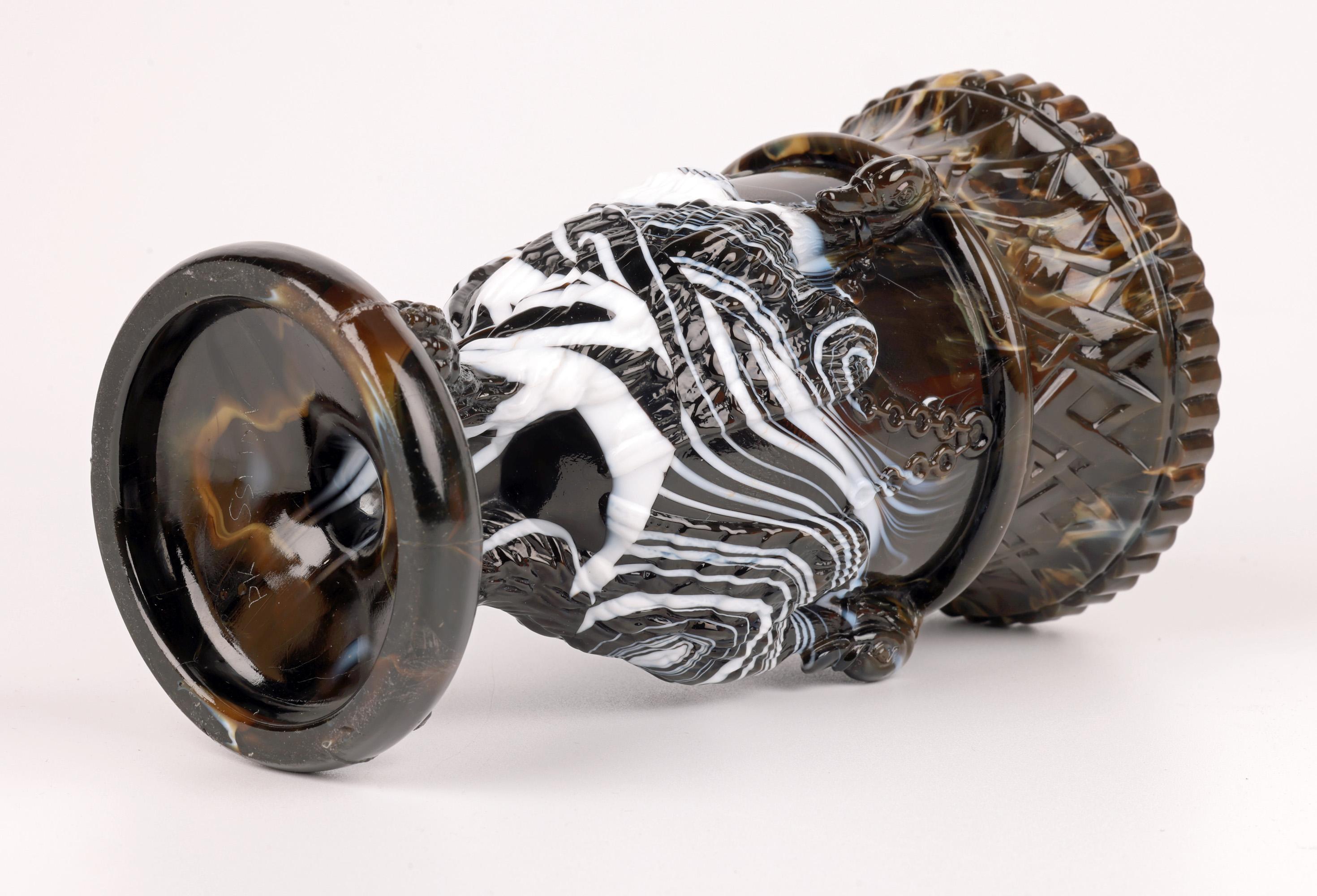 Sowerby Molded Unusual Brown Marbled Slag Glass Gryphon Vase For Sale 5
