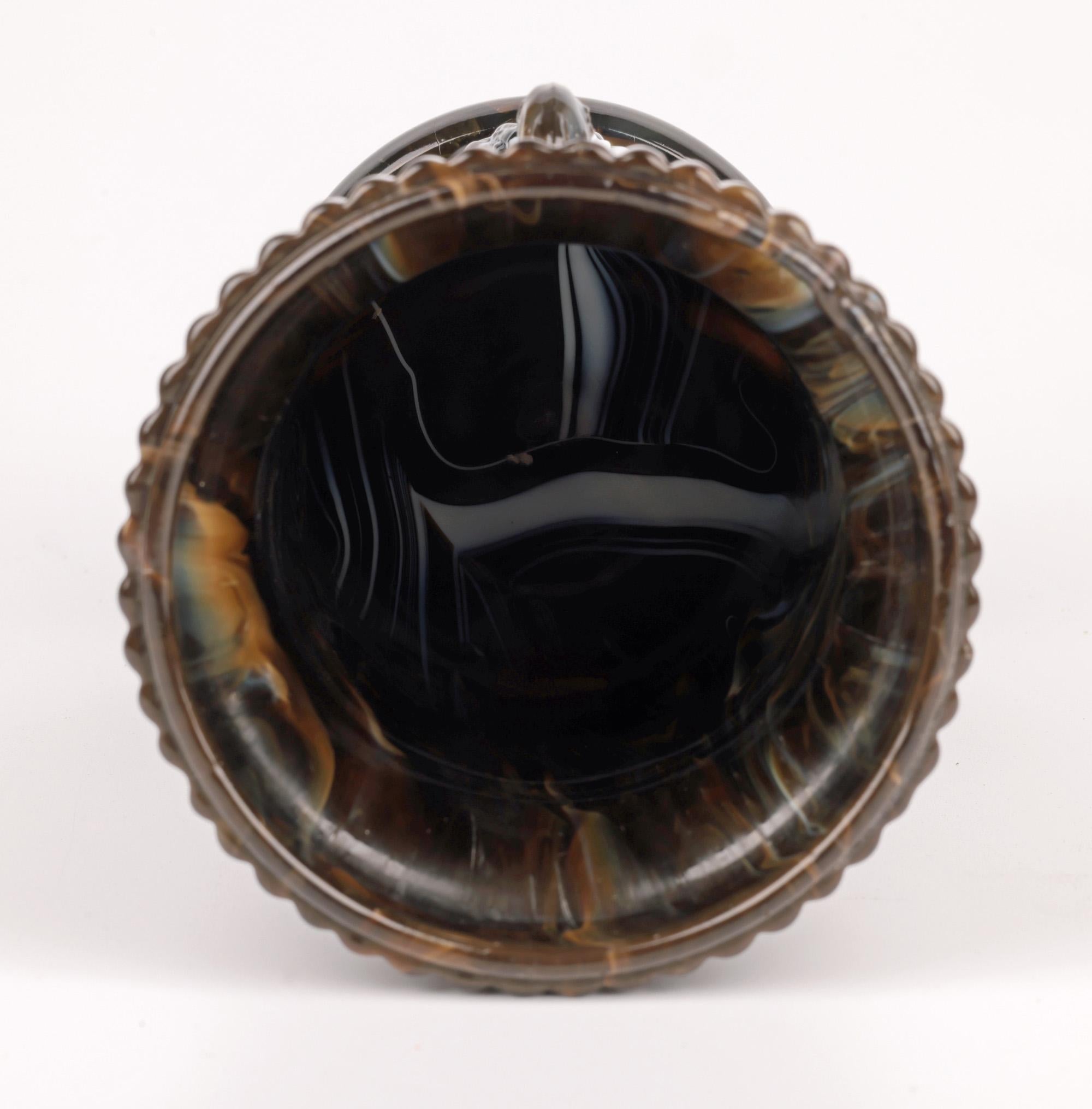 Sowerby Molded Unusual Brown Marbled Slag Glass Gryphon Vase For Sale 6