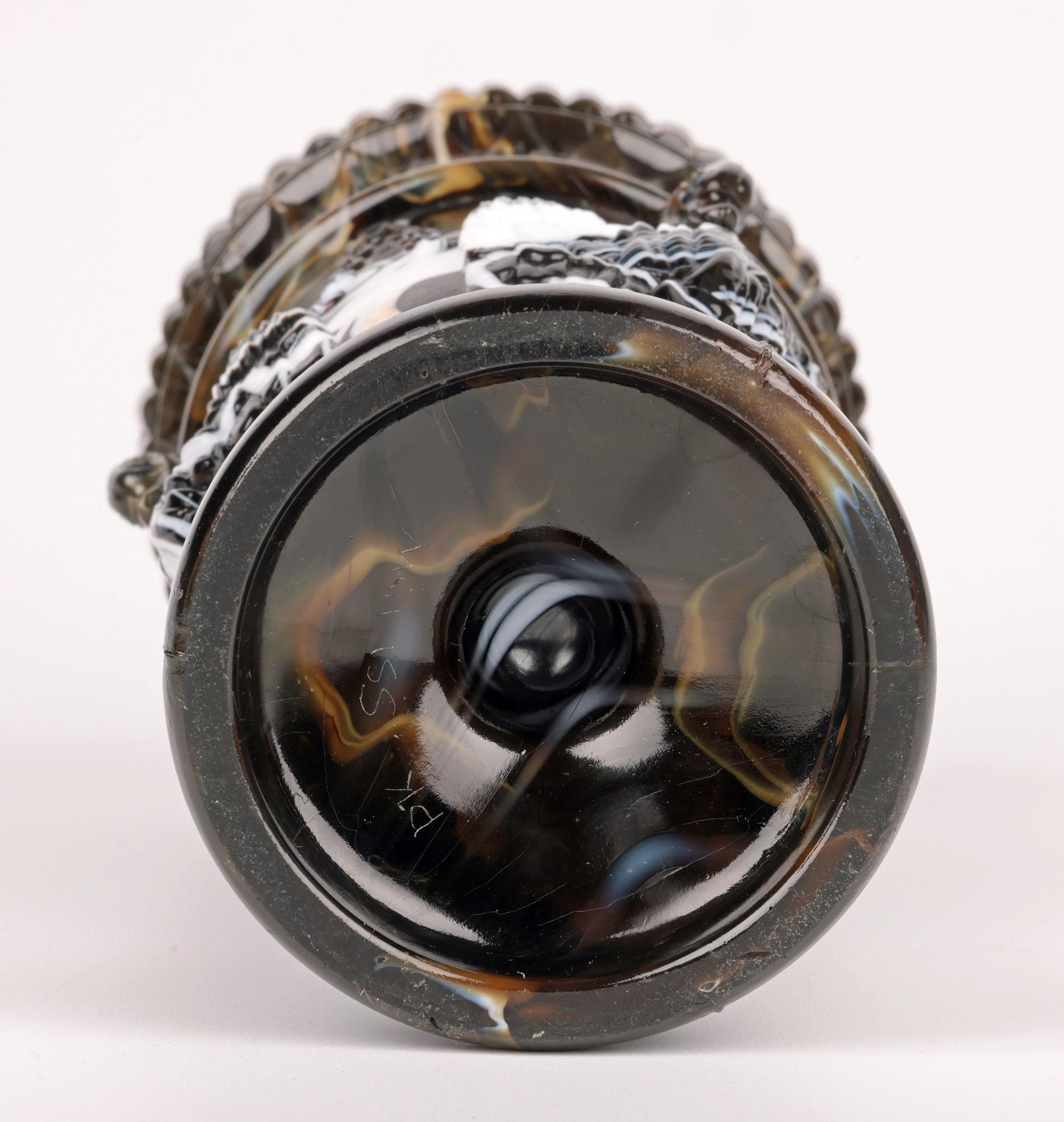 Sowerby Molded Unusual Brown Marbled Slag Glass Gryphon Vase For Sale 8