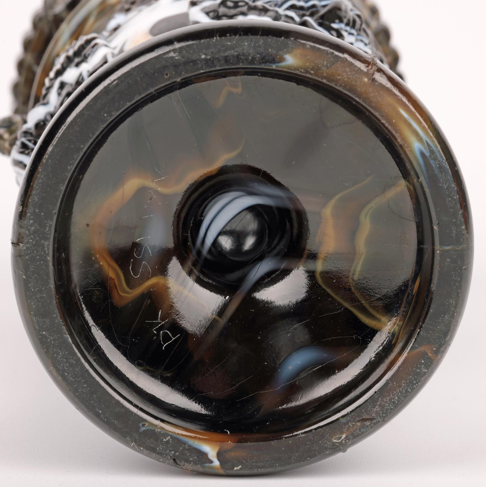 Sowerby Molded Unusual Brown Marbled Slag Glass Gryphon Vase For Sale 10