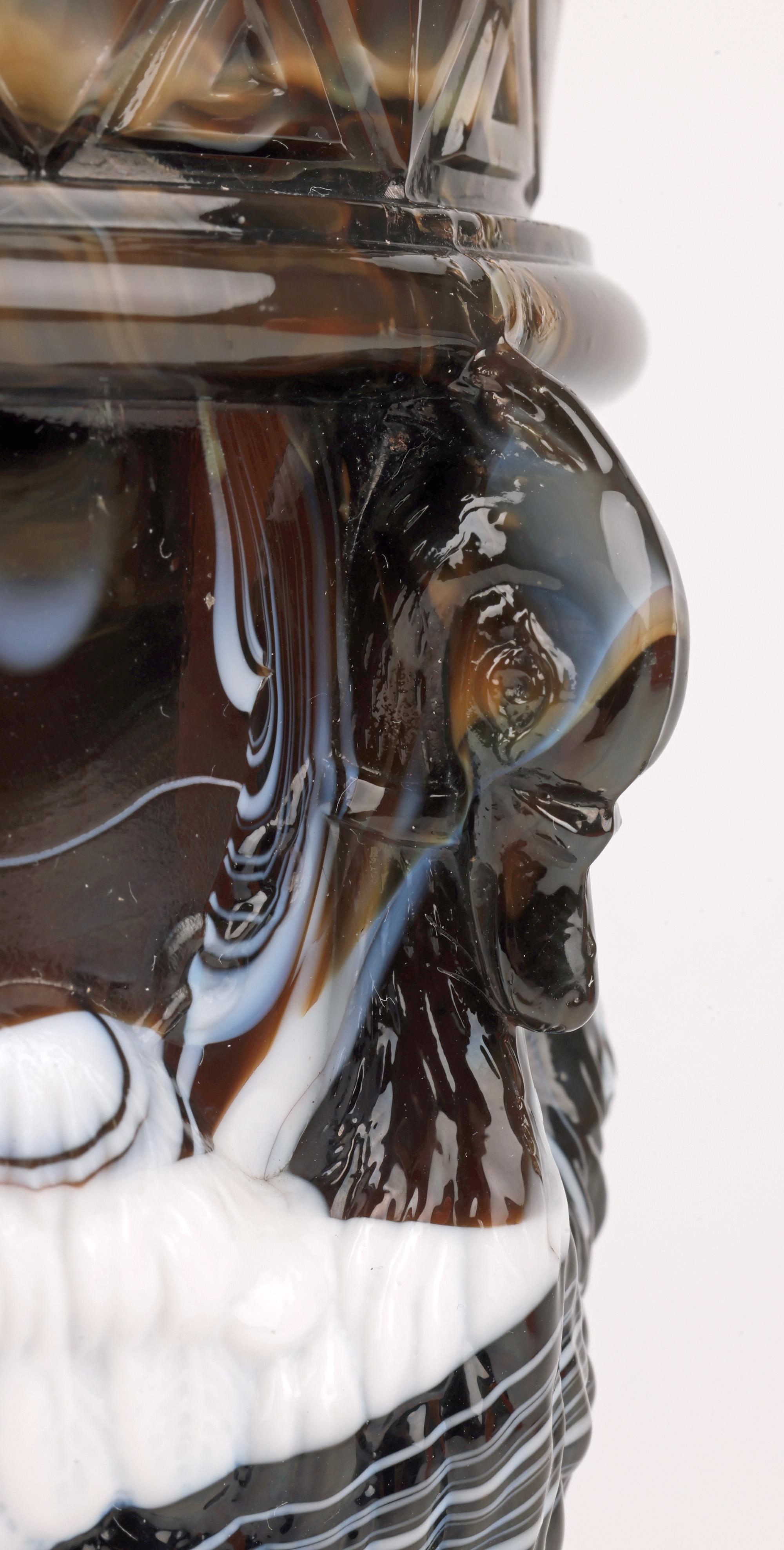 Victorian Sowerby Molded Unusual Brown Marbled Slag Glass Gryphon Vase For Sale