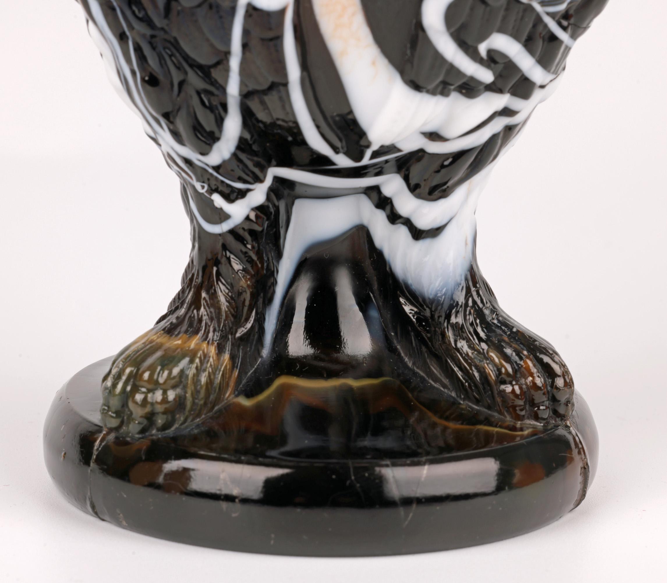 Sowerby Molded Unusual Brown Marbled Slag Glass Gryphon Vase In Good Condition For Sale In Bishop's Stortford, Hertfordshire