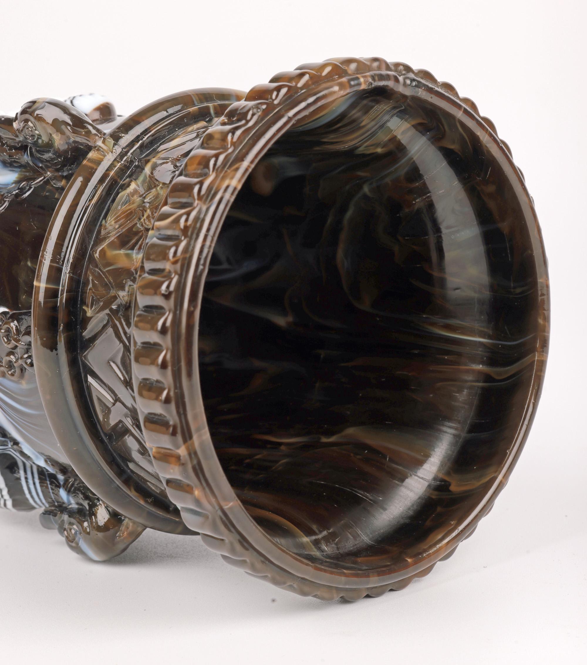 Sowerby Molded Unusual Brown Marbled Slag Glass Gryphon Vase For Sale 2