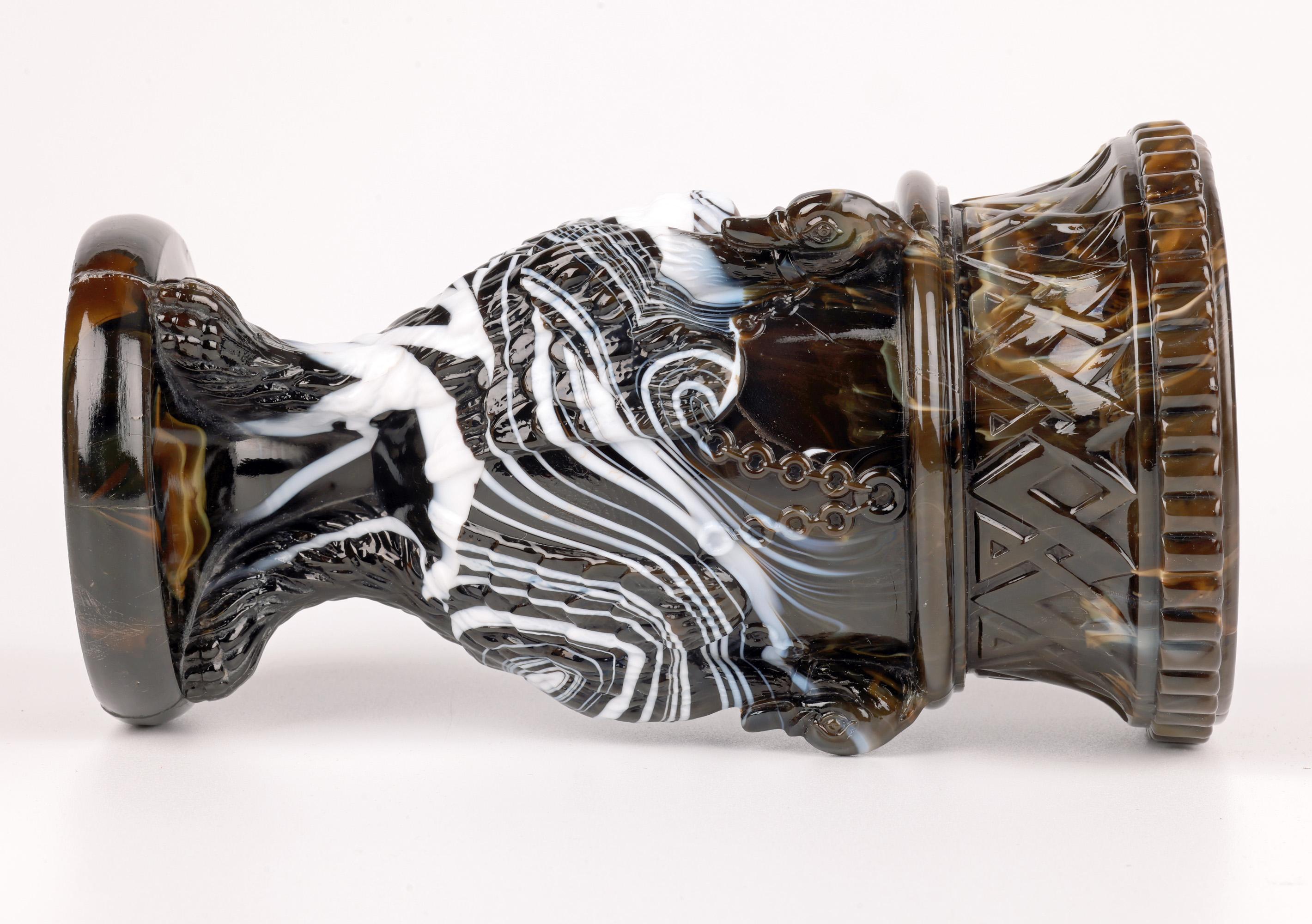 Sowerby Molded Unusual Brown Marbled Slag Glass Gryphon Vase For Sale 3