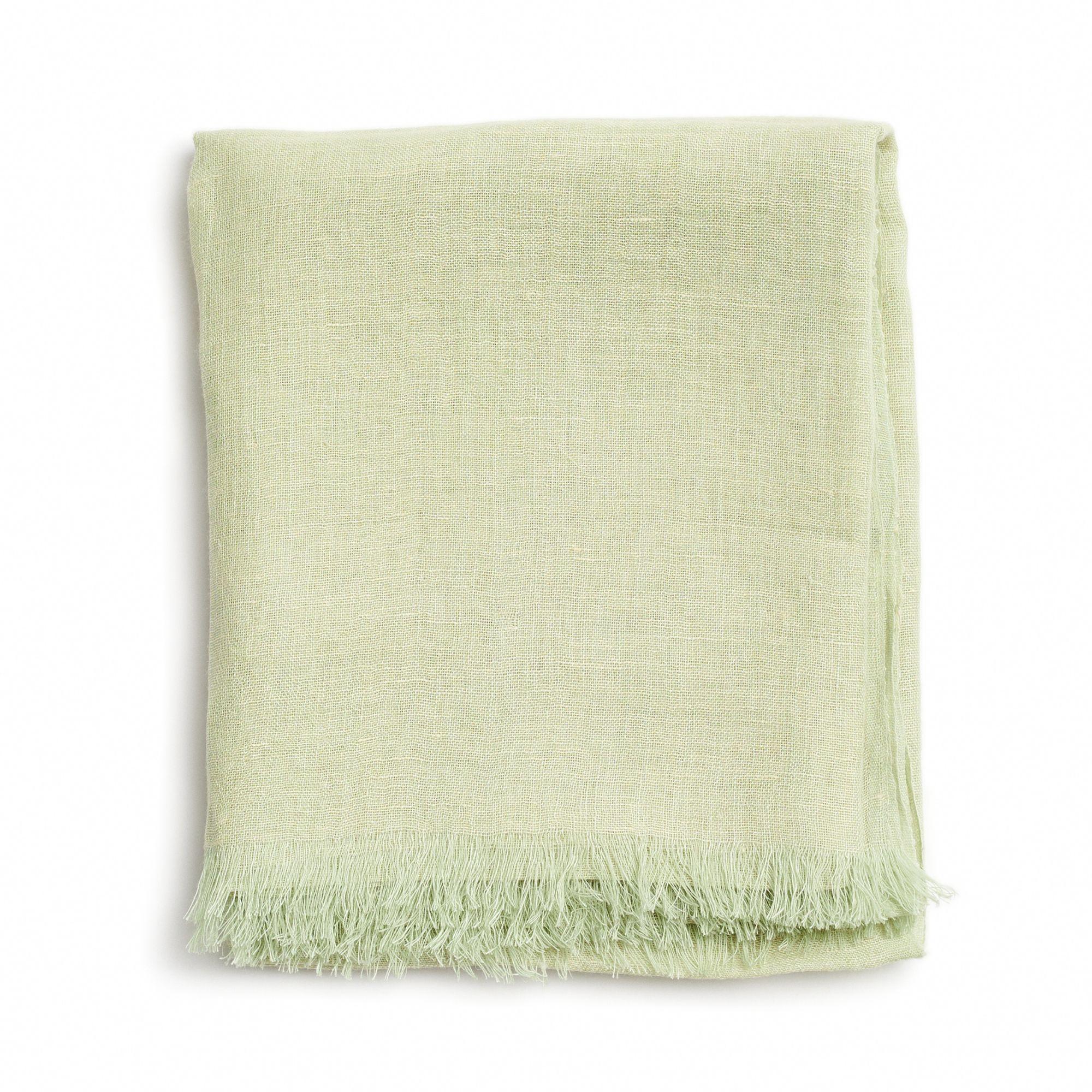 Soya  Linen Scarf, Handwoven By Artisans in soft pastel lemon green hues For Sale 2