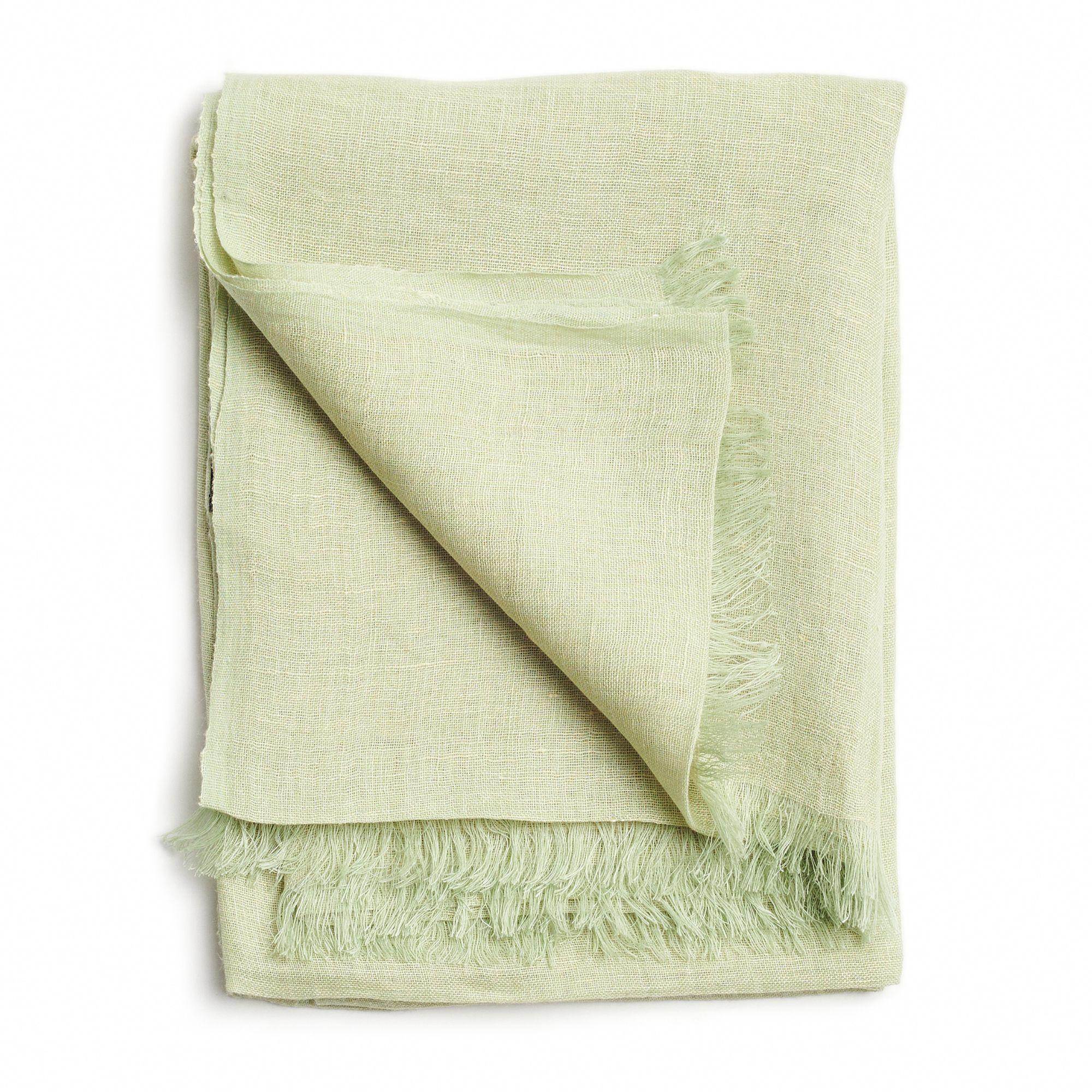 Soya  Linen Scarf, Handwoven By Artisans in soft pastel lemon green hues For Sale 3