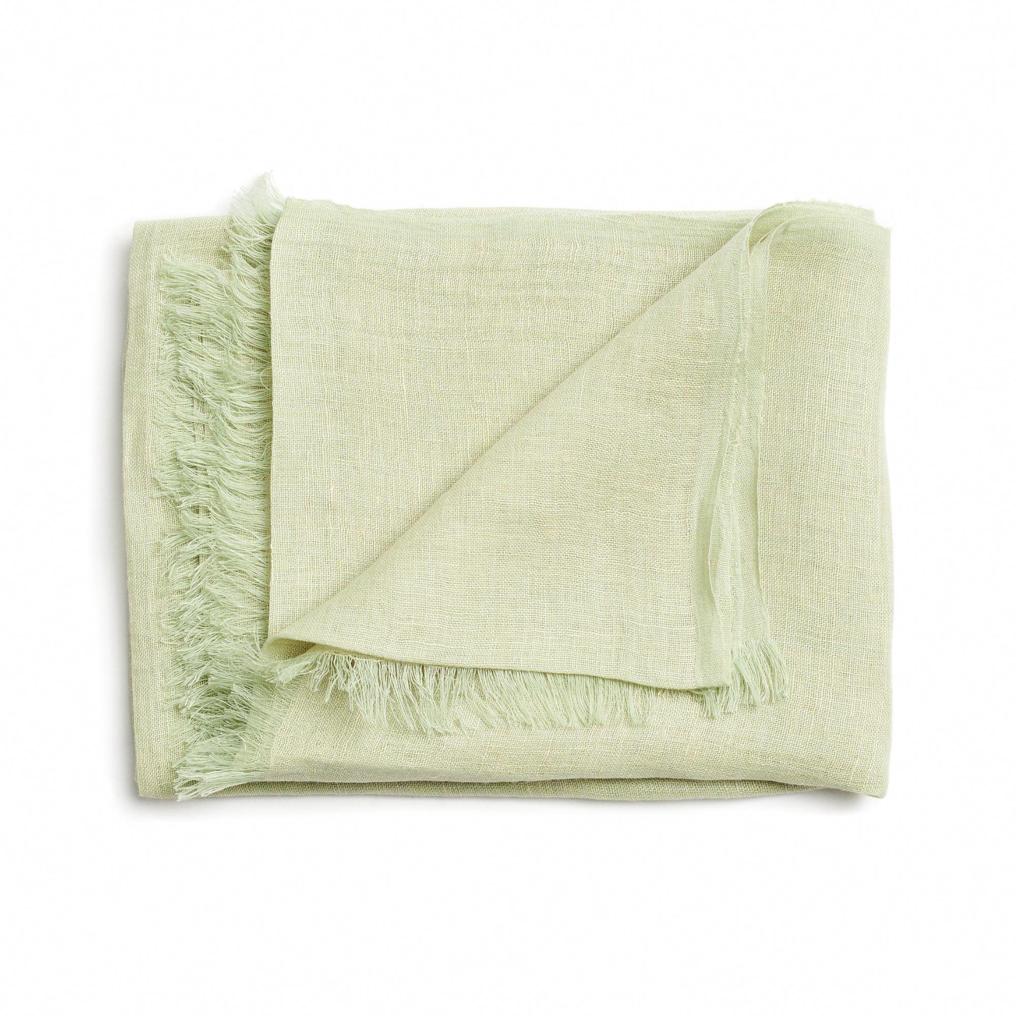 Soya  Linen Scarf, Handwoven By Artisans in soft pastel lemon green hues For Sale 4