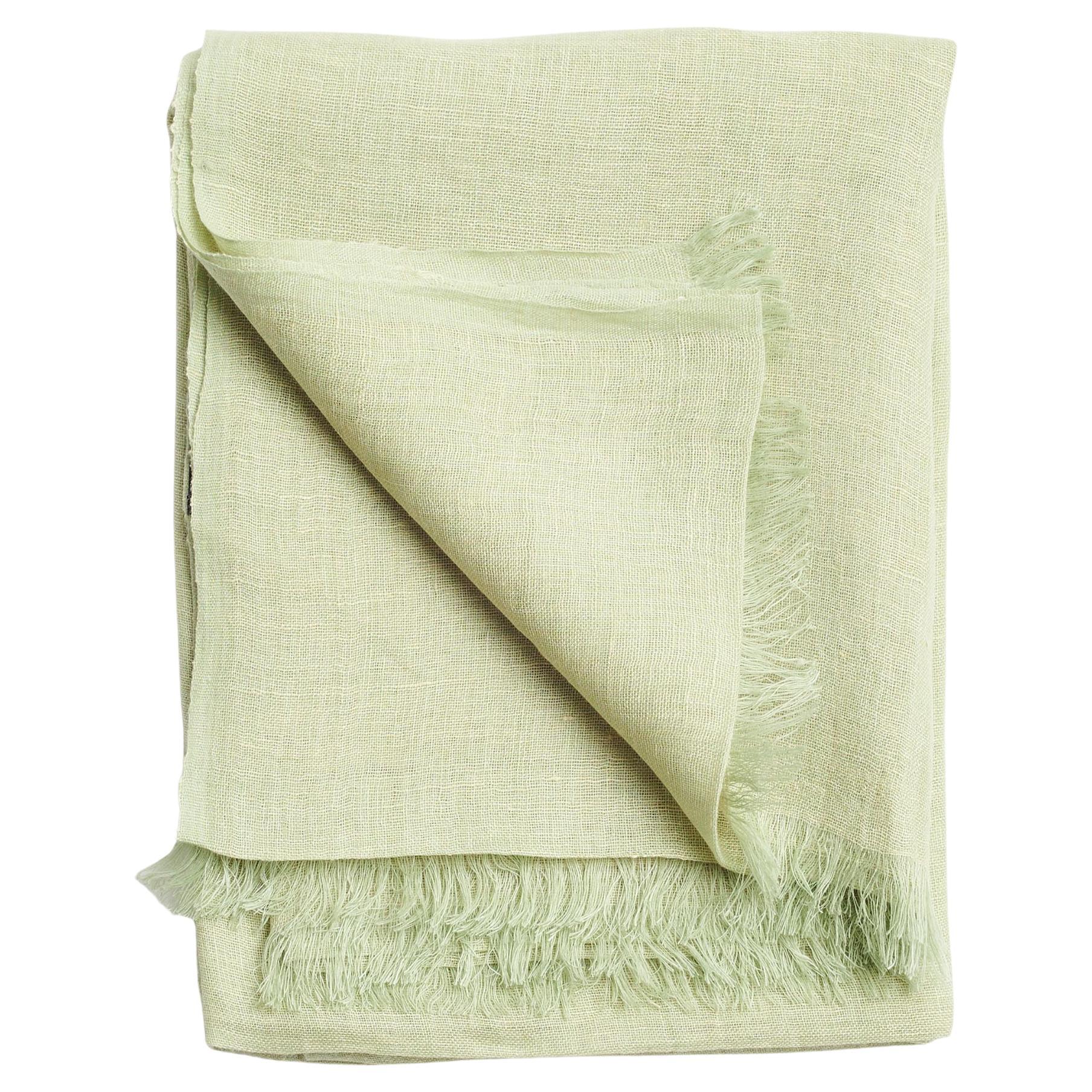 Soya  Linen Scarf, Handwoven By Artisans in soft pastel lemon green hues For Sale