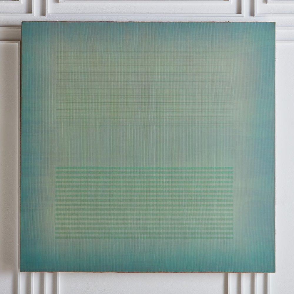 A monumental acrylic painting on canvas by American artist Marc Ross, 2019. This minimal abstract painting features an impressive gradation of green hues, giving it an astonishing sense of depth. Signed, dated and titled en verso. Presented