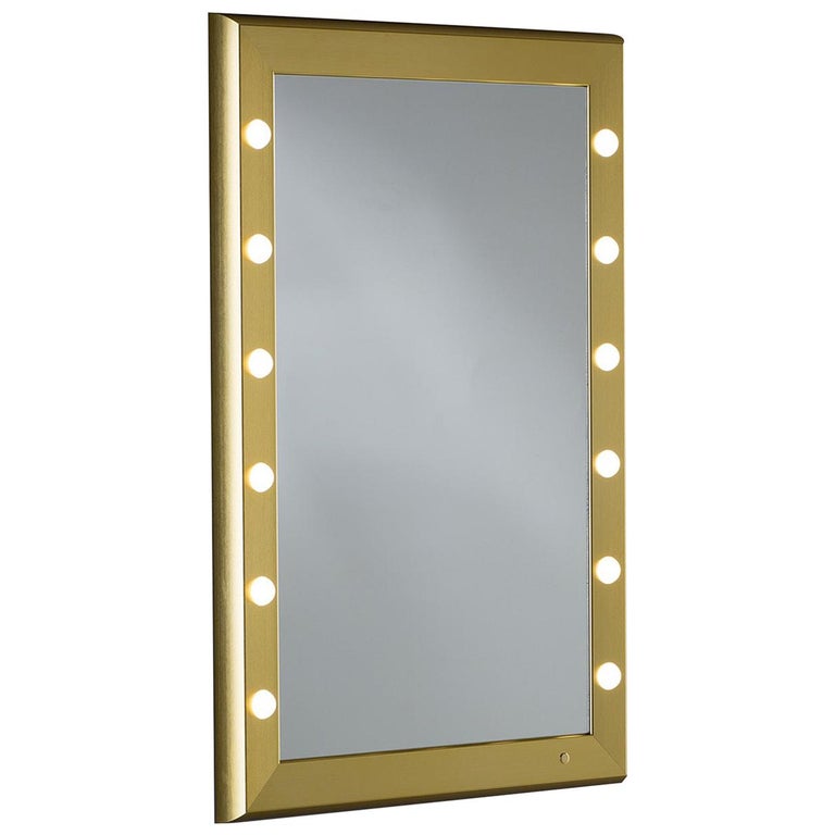 SP Gold Rectangular Lighted Wall Mirror For Sale at 1stDibs