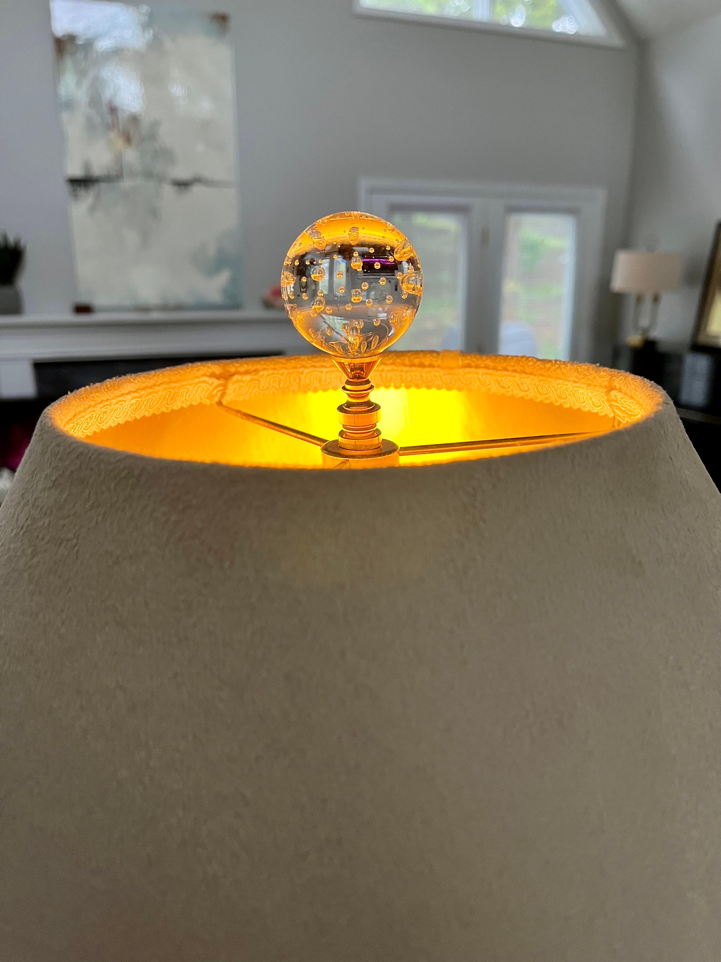 Mid-Century Modern SP Lighting Hobnail Lamp, Suede Shade with Gold Foil Interior & Bubble Finial For Sale