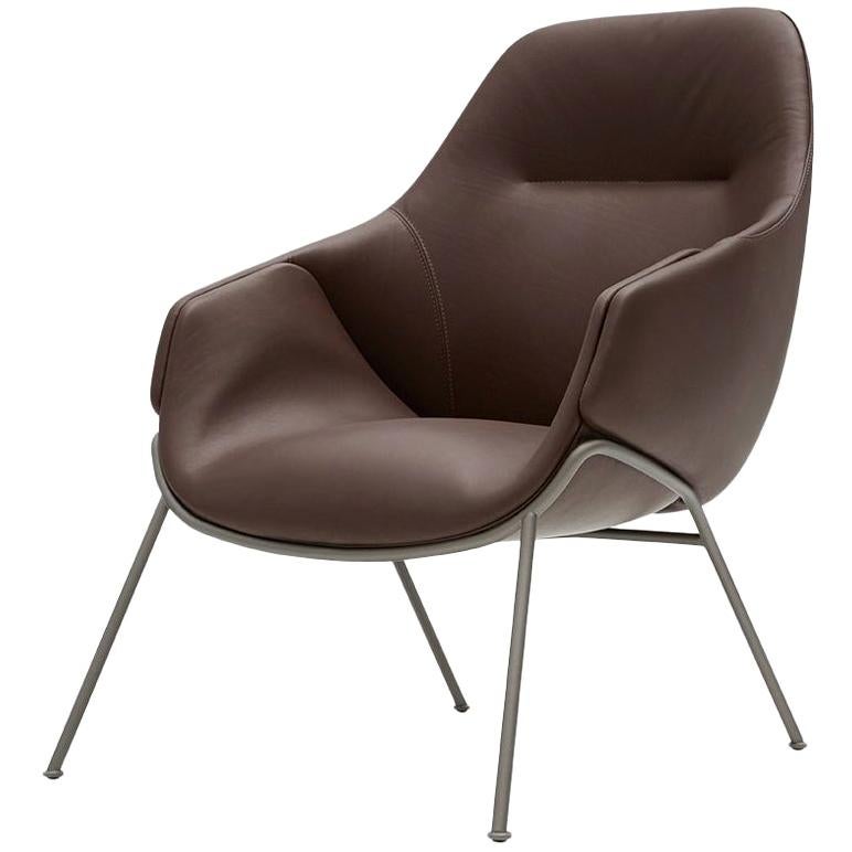 SP01 Anita High Back Armchair with Rod Base in Dark Brown Leather, Made in Italy For Sale