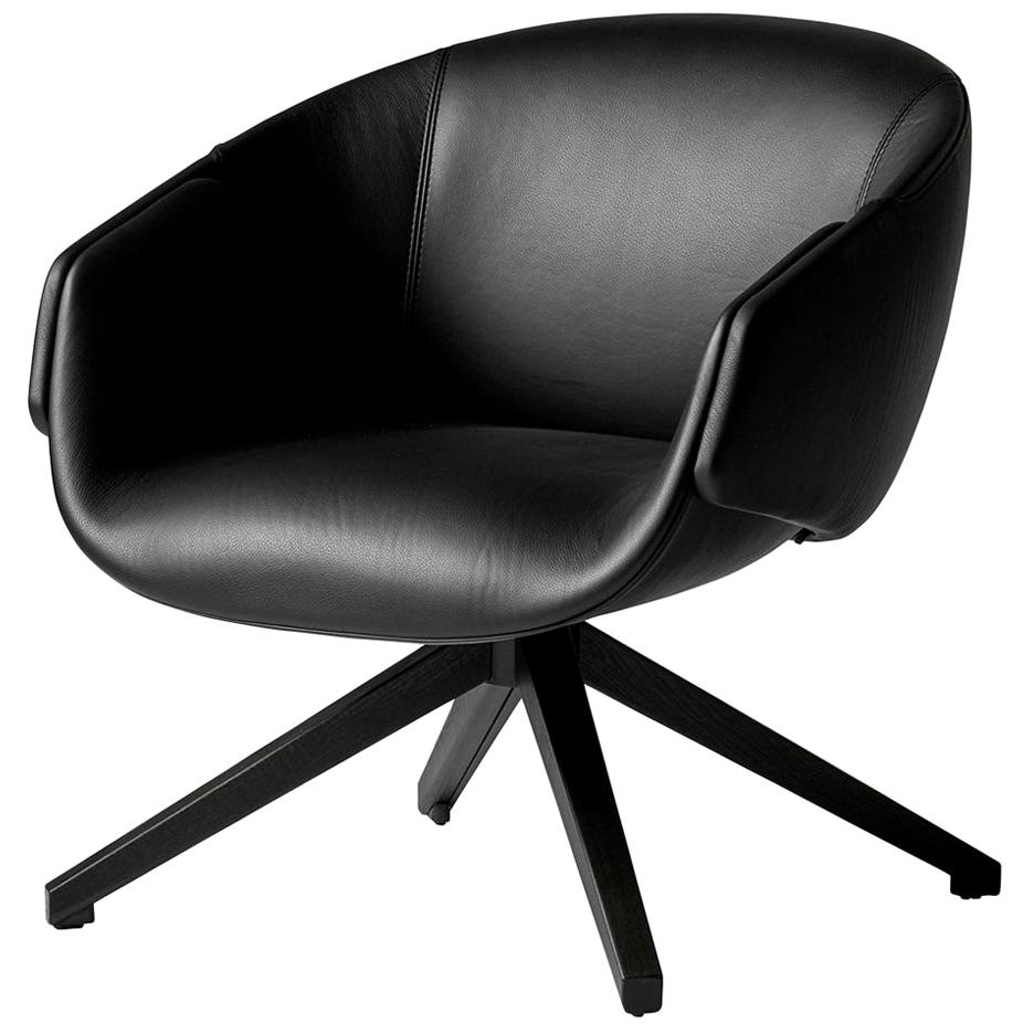 SP01 Anita Swivel Armchair in Lisbon Black Leather, Made in Italy
