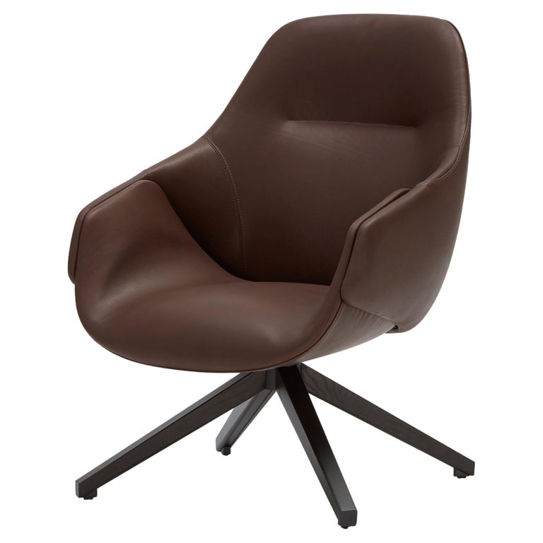 SP01 Anita High Back Swivel Armchair in AntwerpDark Brown Leather, Made in Italy For Sale