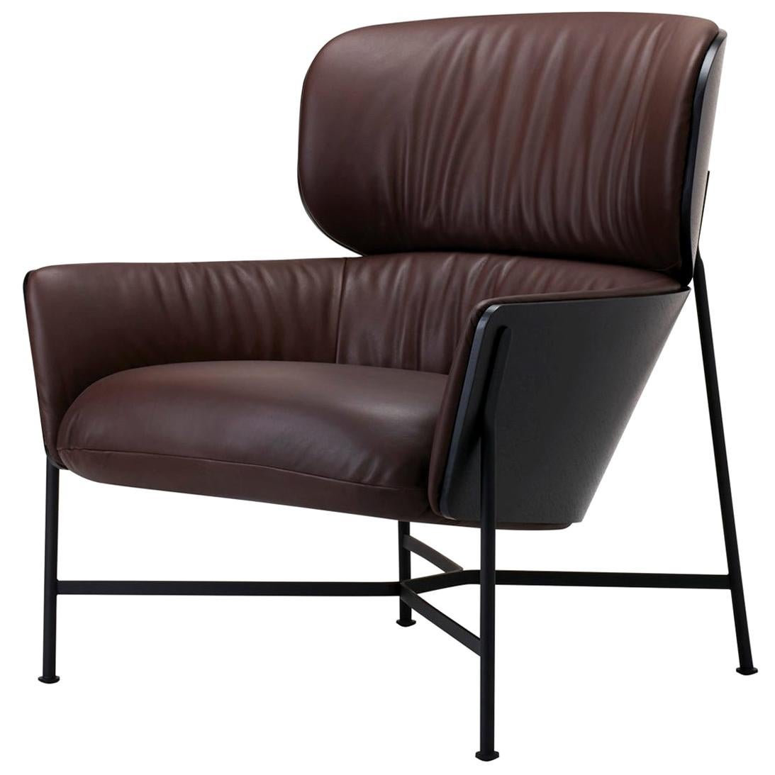SP01 Caristo Low Back Armchair in Dark Brown Leather, Made in Italy
