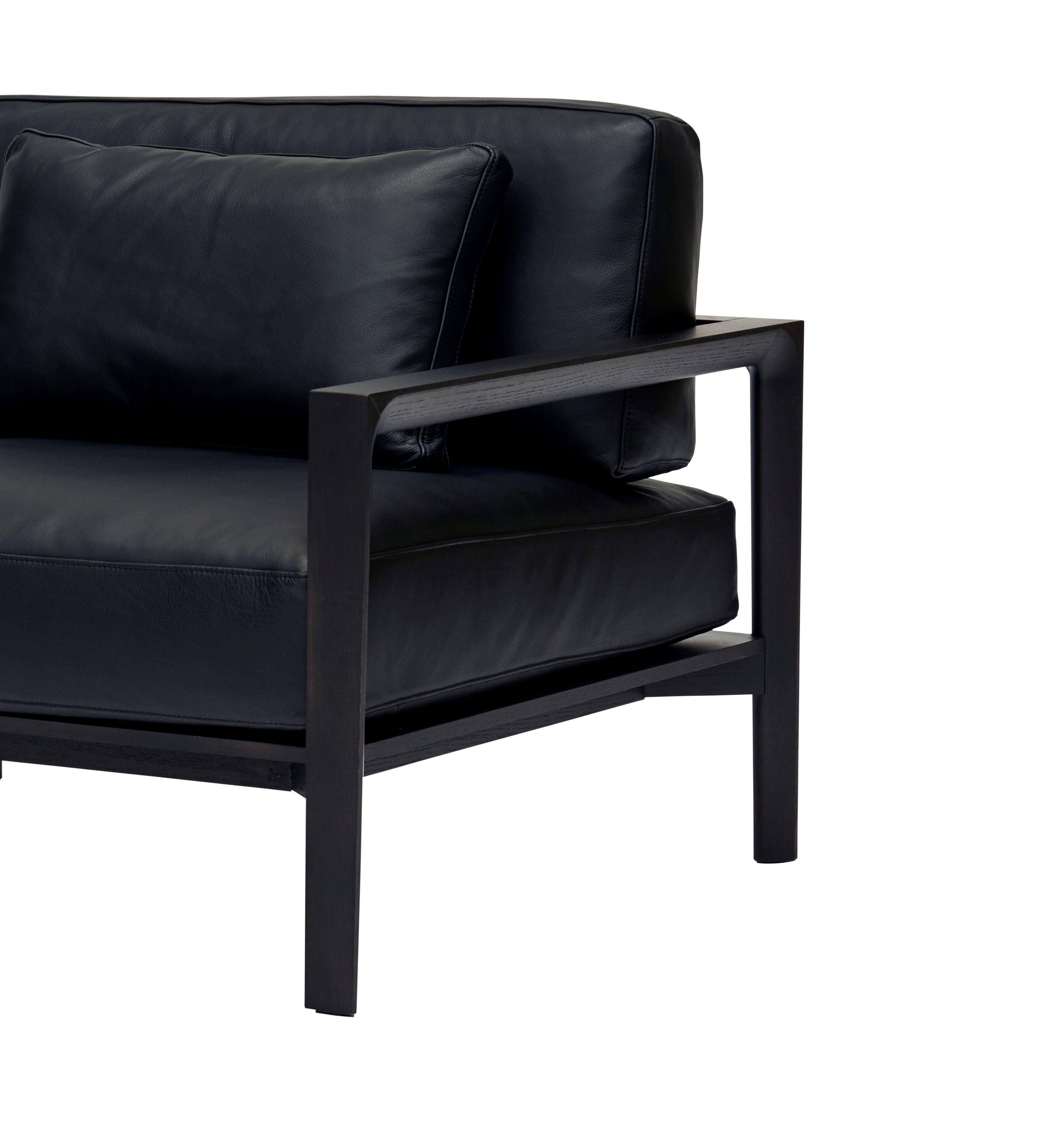 Modern SP01 Ling Sofa -Timber Frame, Upholstered Black Lisbon Leather, Made in Italy For Sale