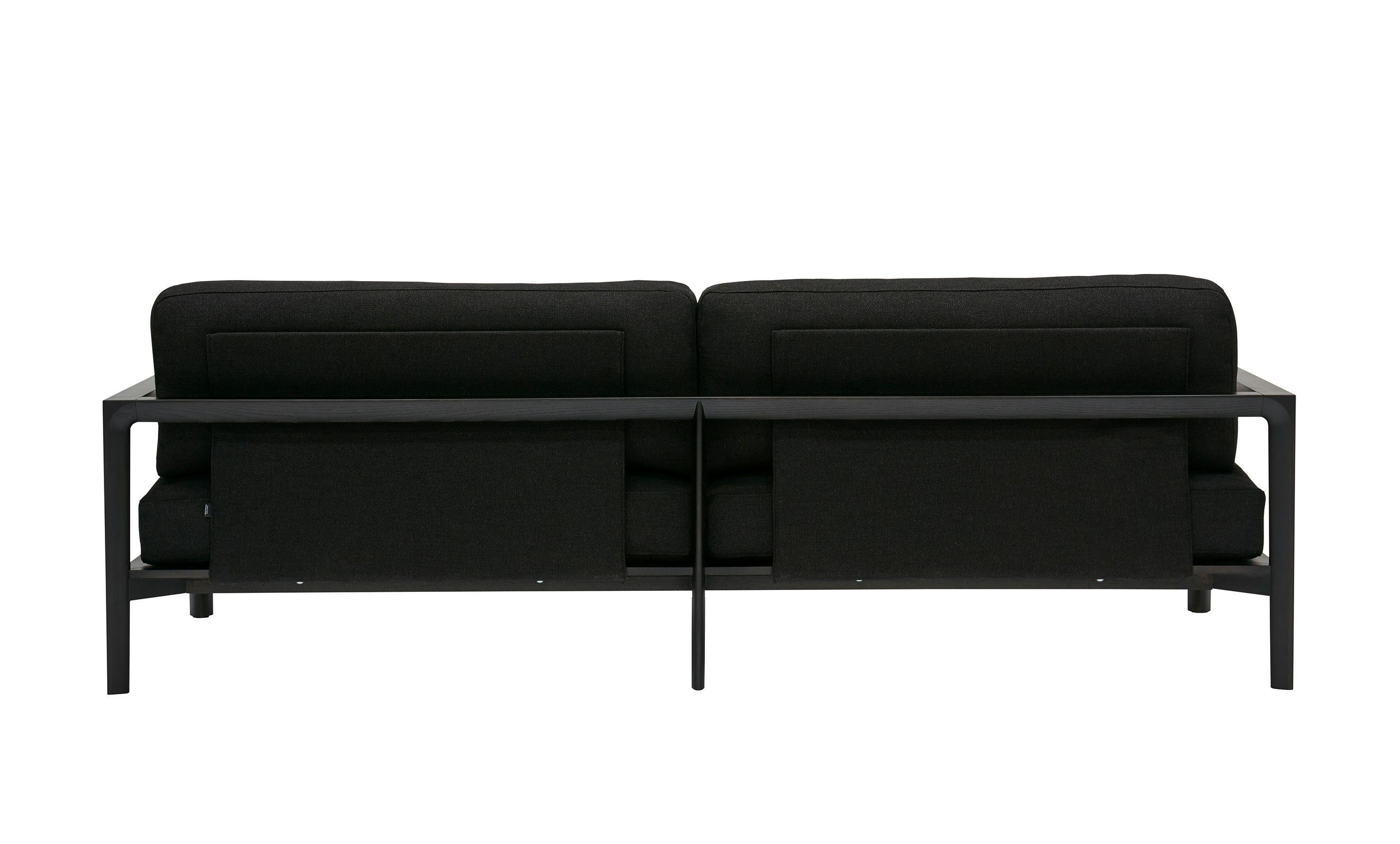 Italian SP01 Ling Sofa -Timber Frame, Upholstered Black Lisbon Leather, Made in Italy For Sale