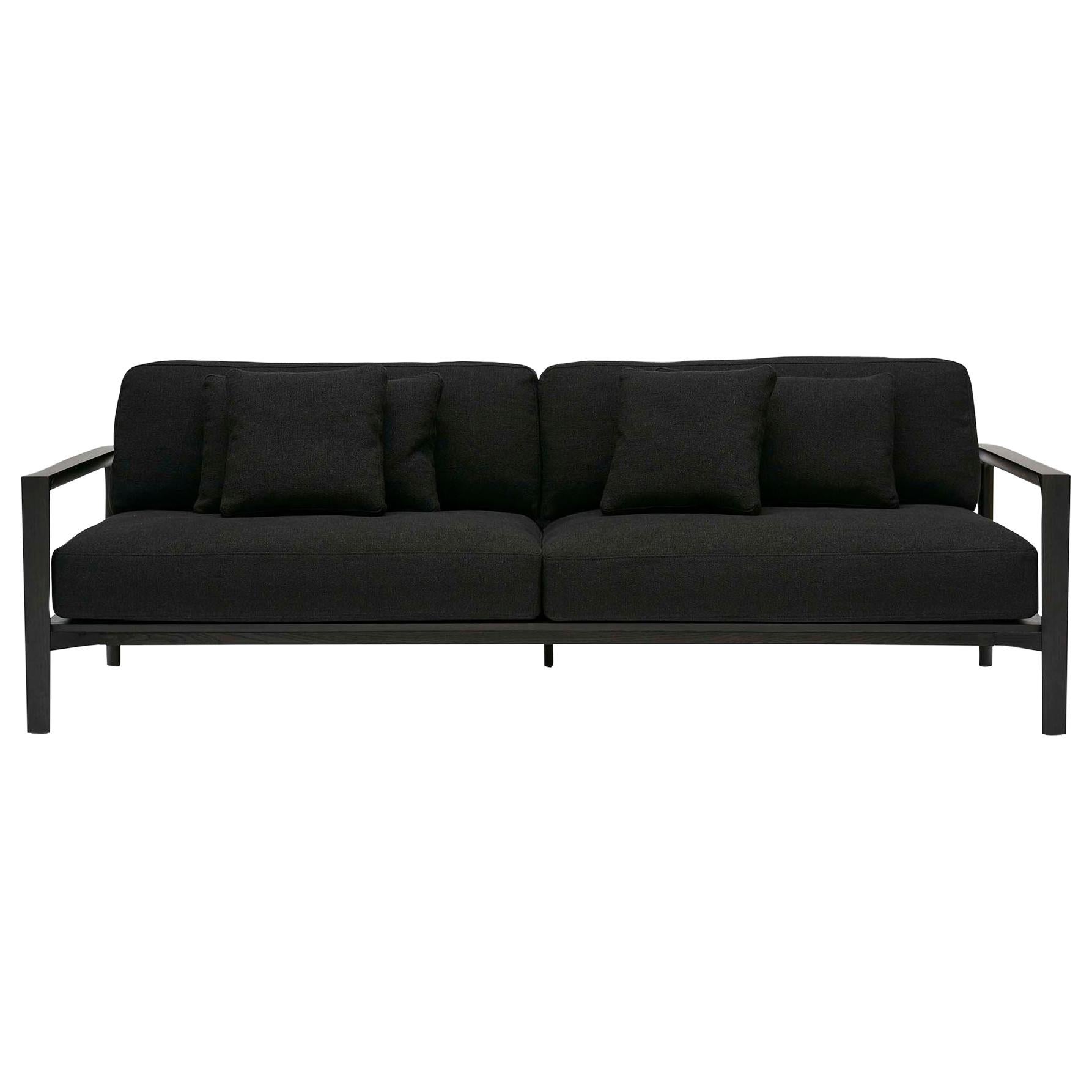 SP01 Ling Sofa -Timber Frame, Upholstered Black Lisbon Leather, Made in Italy For Sale