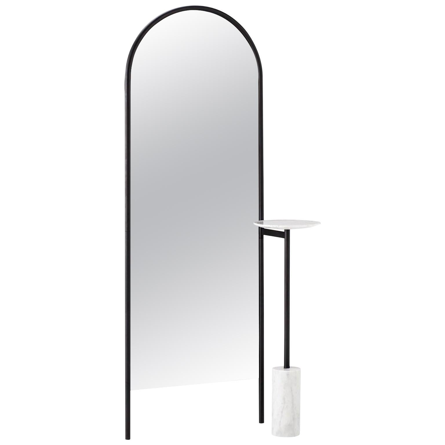 SP01 Michelle Floor Mirror with White Carrara Marble Tray, Made in Italy For Sale