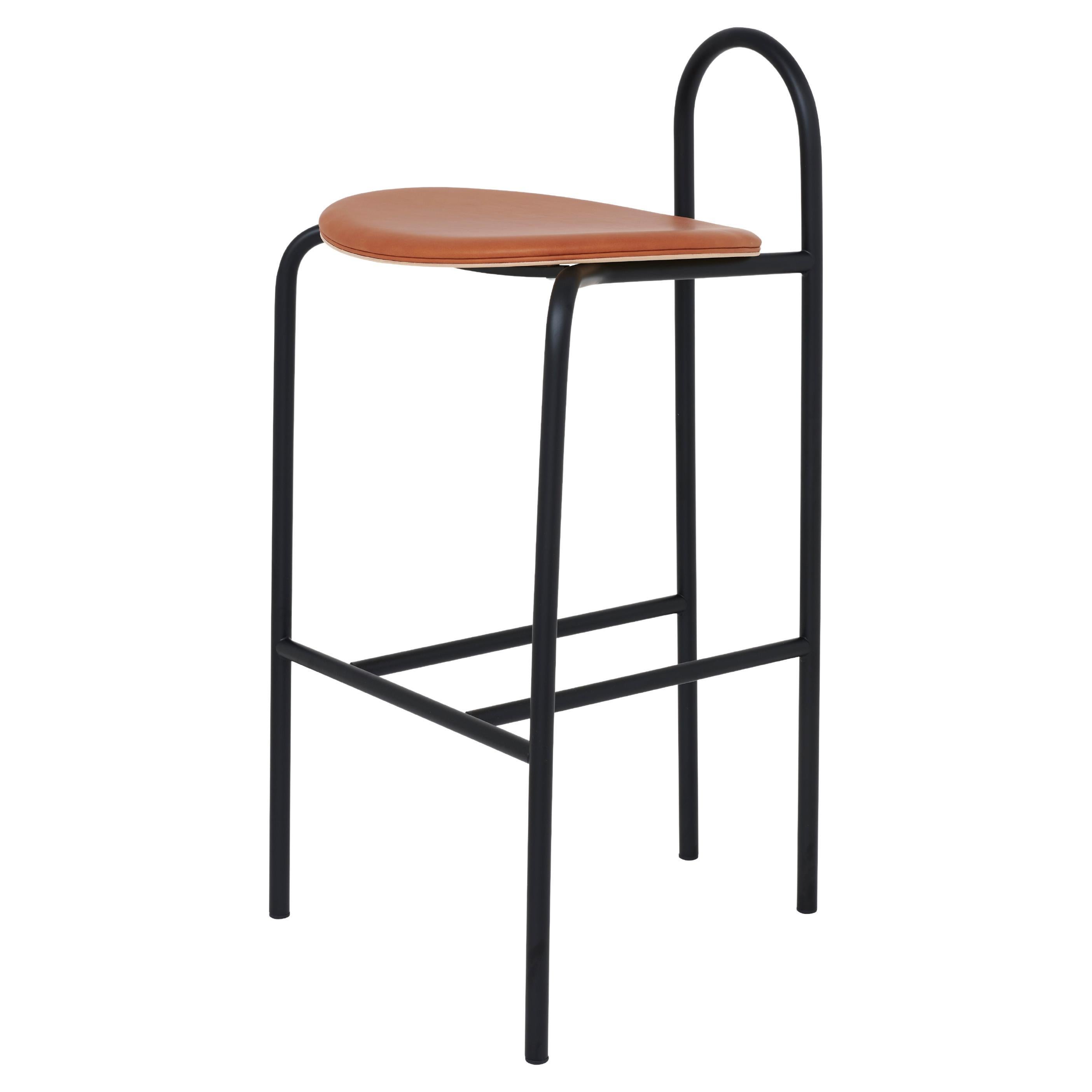 SP01 Michelle High Bar Stool in Edinburgh Cognac Leather, Made in Italy For Sale