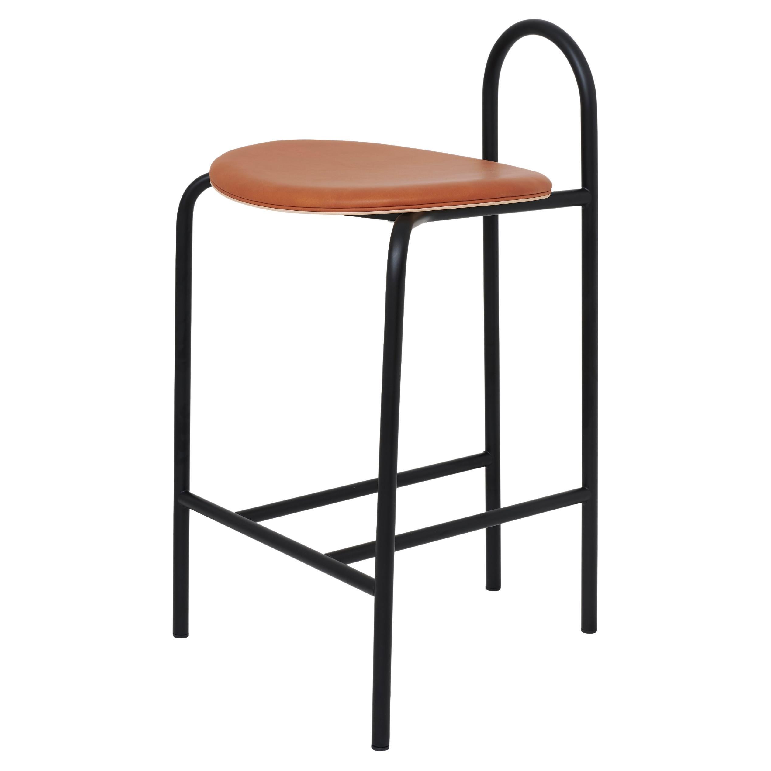 SP01 Michelle Low Bar Stool in Edinburgh Cognac Leather, Made in Italy For Sale