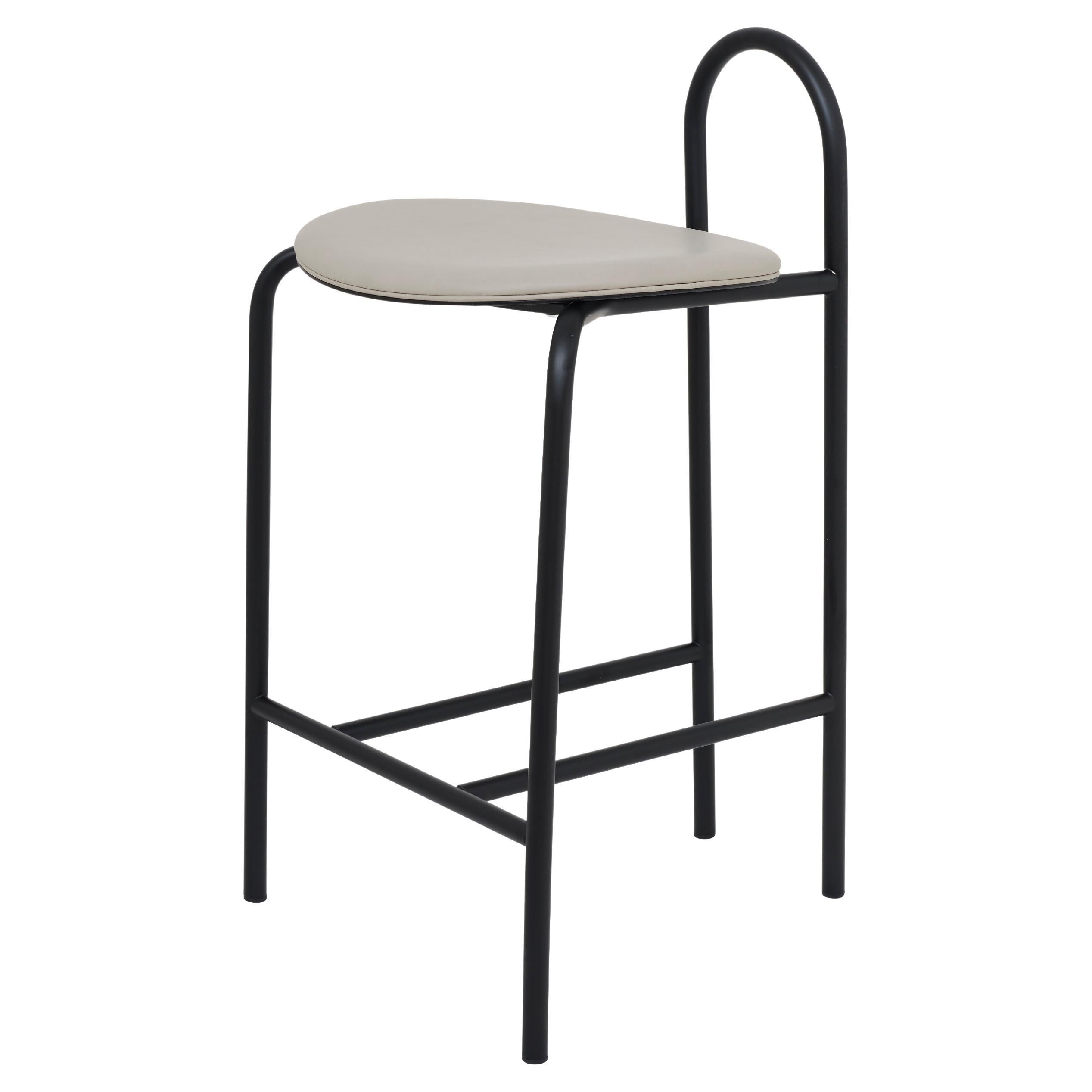 SP01 Michelle Low Bar Stool in Edinburgh Mist Leather, Made in Italy For Sale