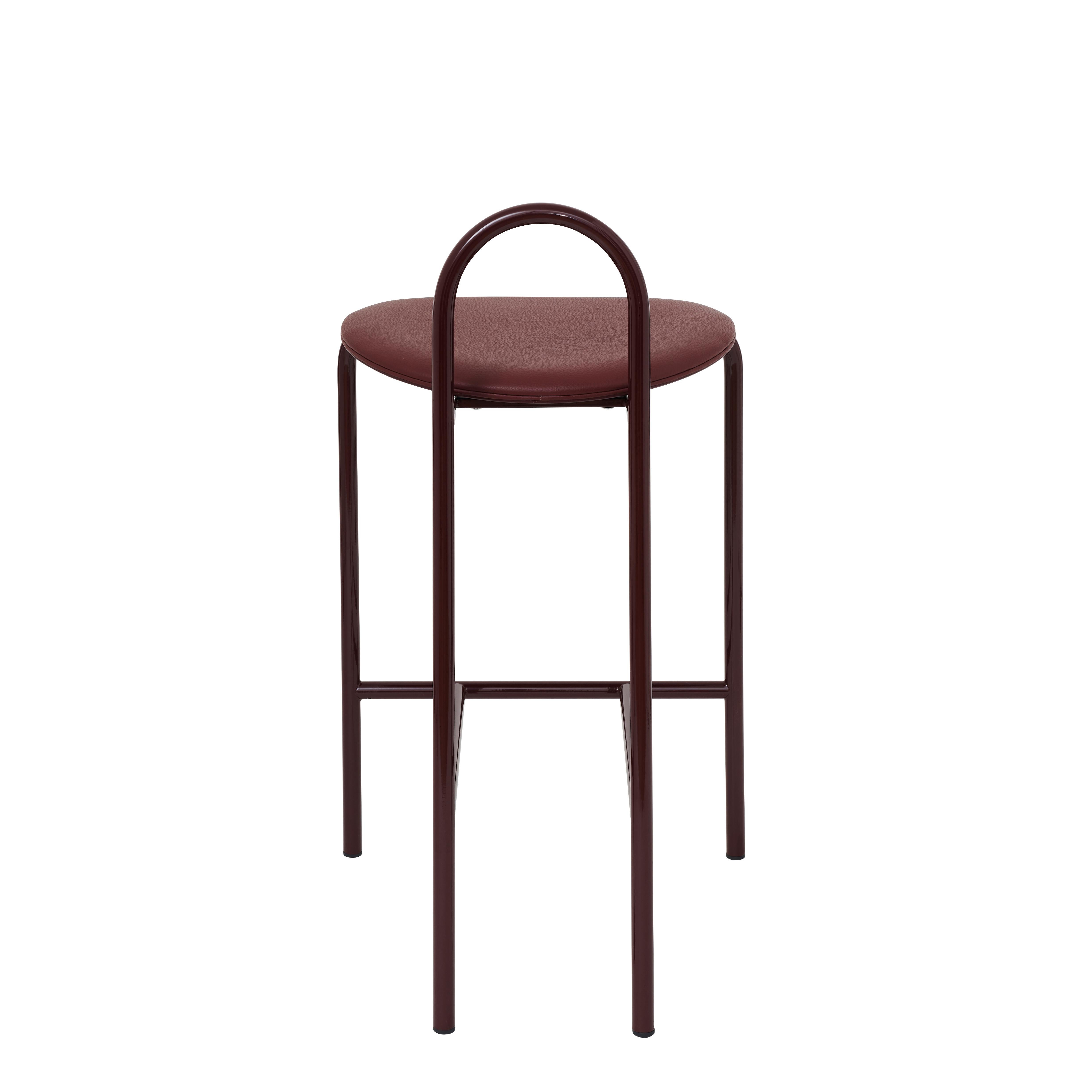 Minimalist SP01 Michelle Low Bar Stool in Edinburgh Oxblood Leather, Made in Italy For Sale