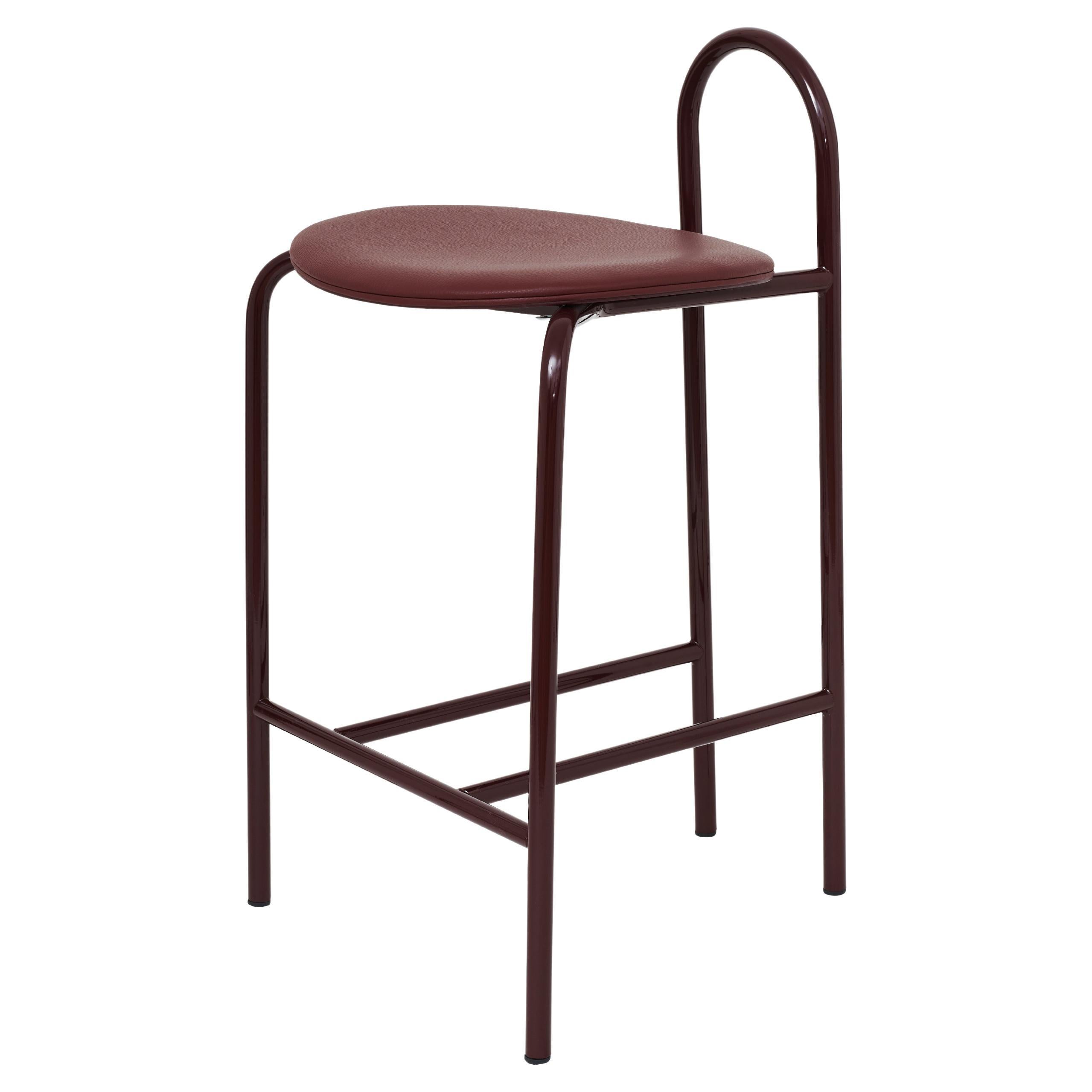 SP01 Michelle Low Bar Stool in Edinburgh Oxblood Leather, Made in Italy For Sale