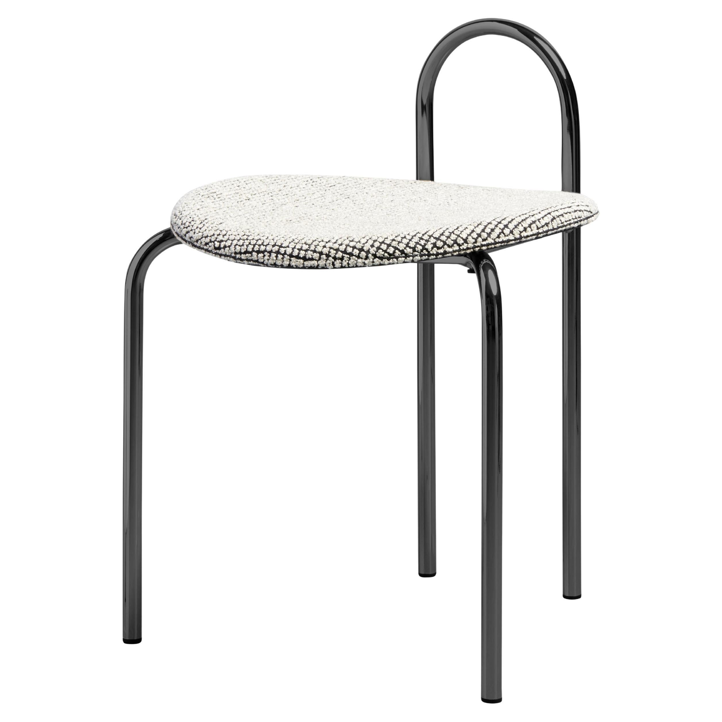 SP01 Michelle Stool Upholstered in Black Chrome, Made in Italy For Sale