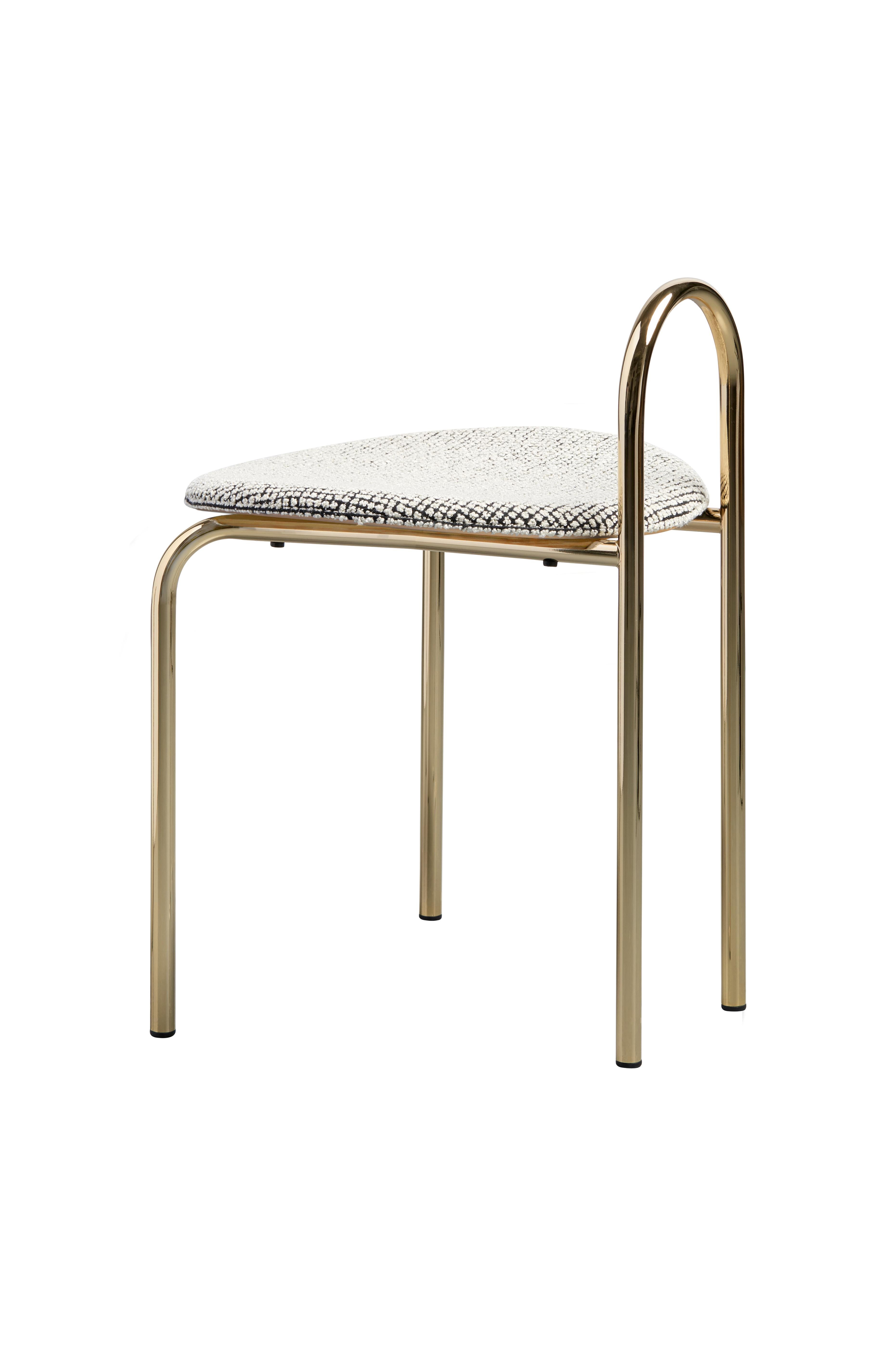Minimalist SP01 Michelle Stool Upholstered in Gold Chrome, Made in Italy For Sale